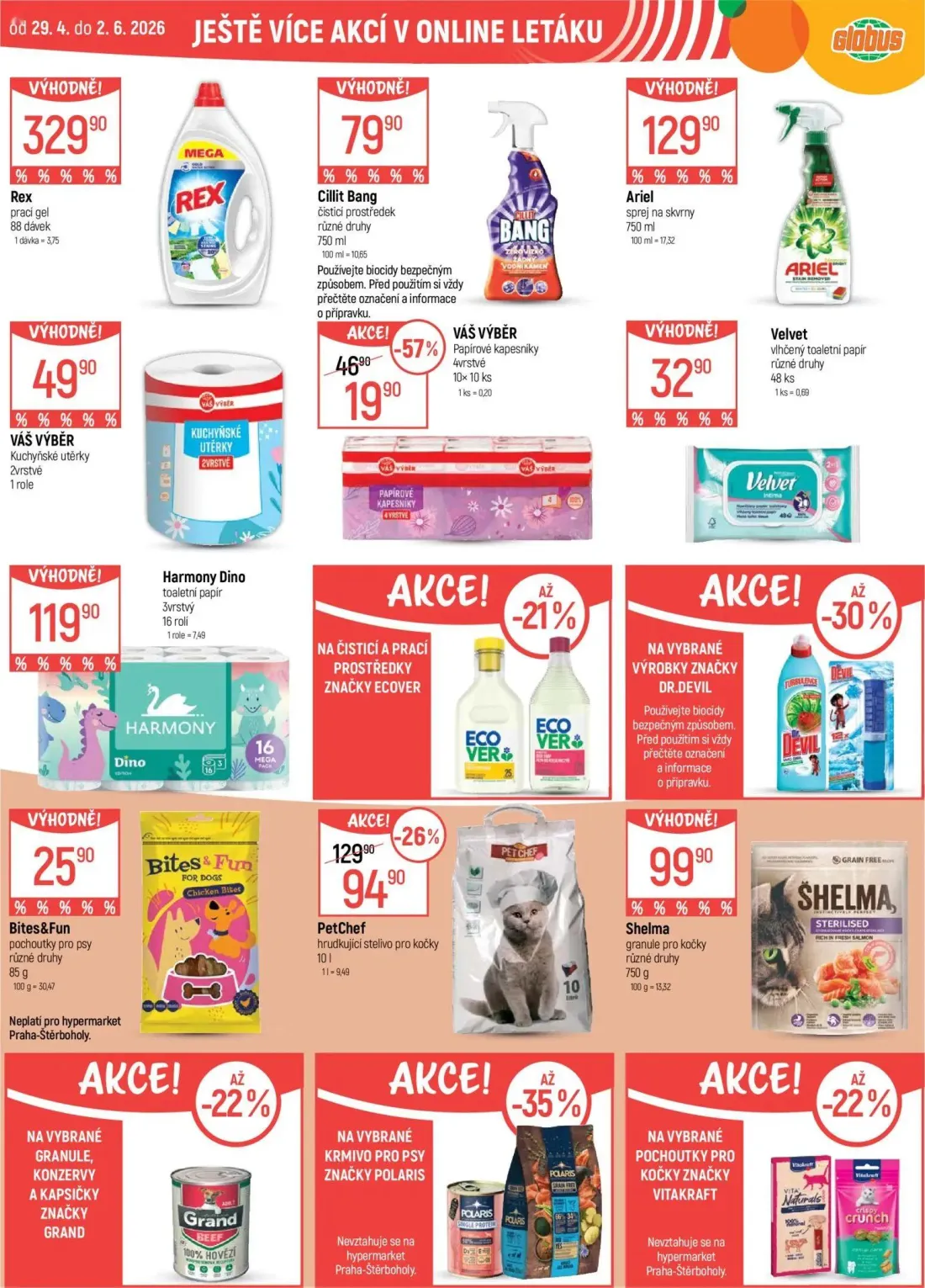 GLOBUS leták, strana 47 z 49 — PetChef hrudkující stelivo pro kočky, VÁŠ VÝBĚR Papírové kapesníky, Rex prací gel