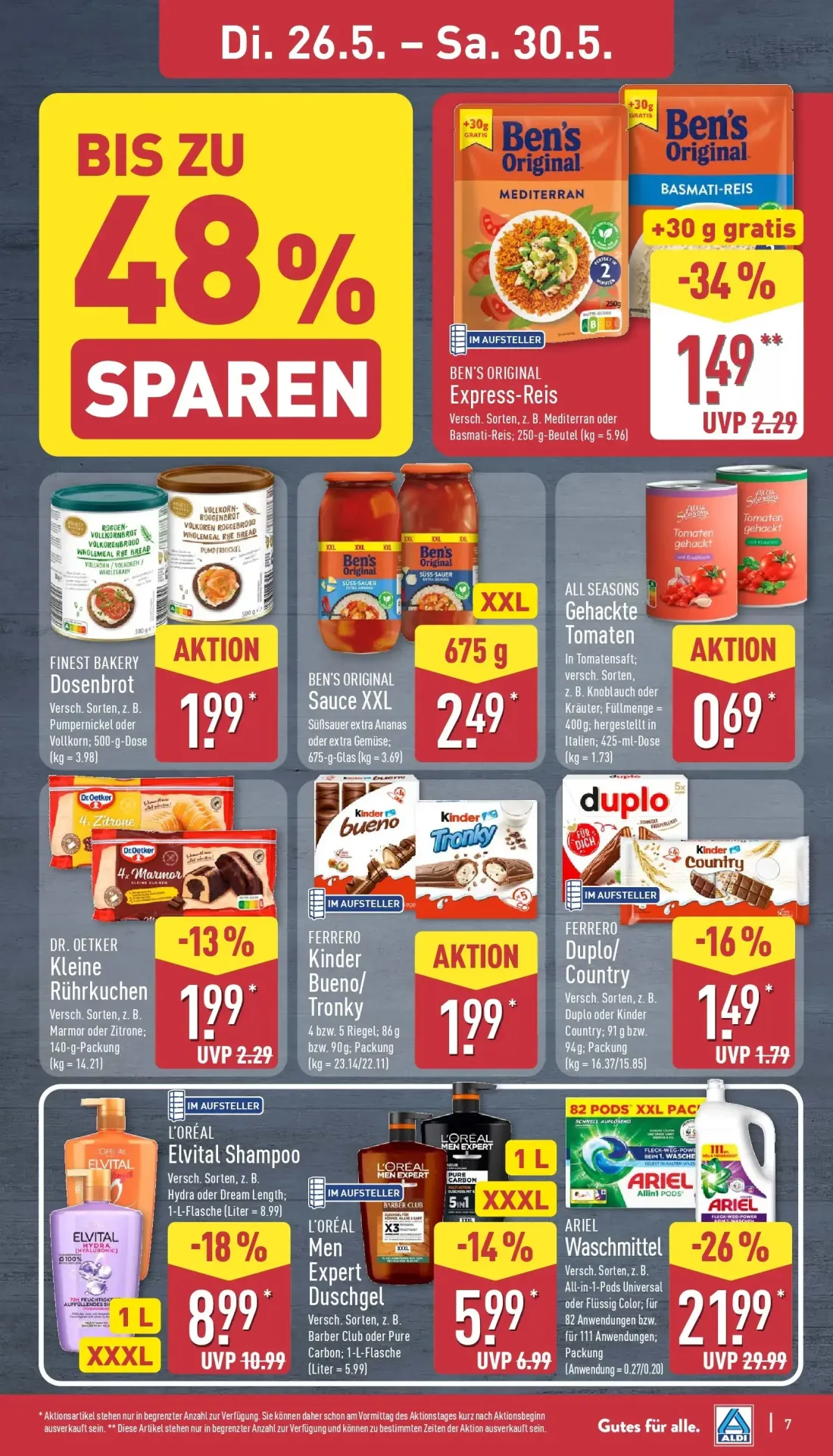 Aldi Nord Prospekt, Seite 7 von 42 — DR. OETKER Kleine Rührkuchen, FERRERO Duplo/Country, FERRERO Kinder Bueno/Tronky