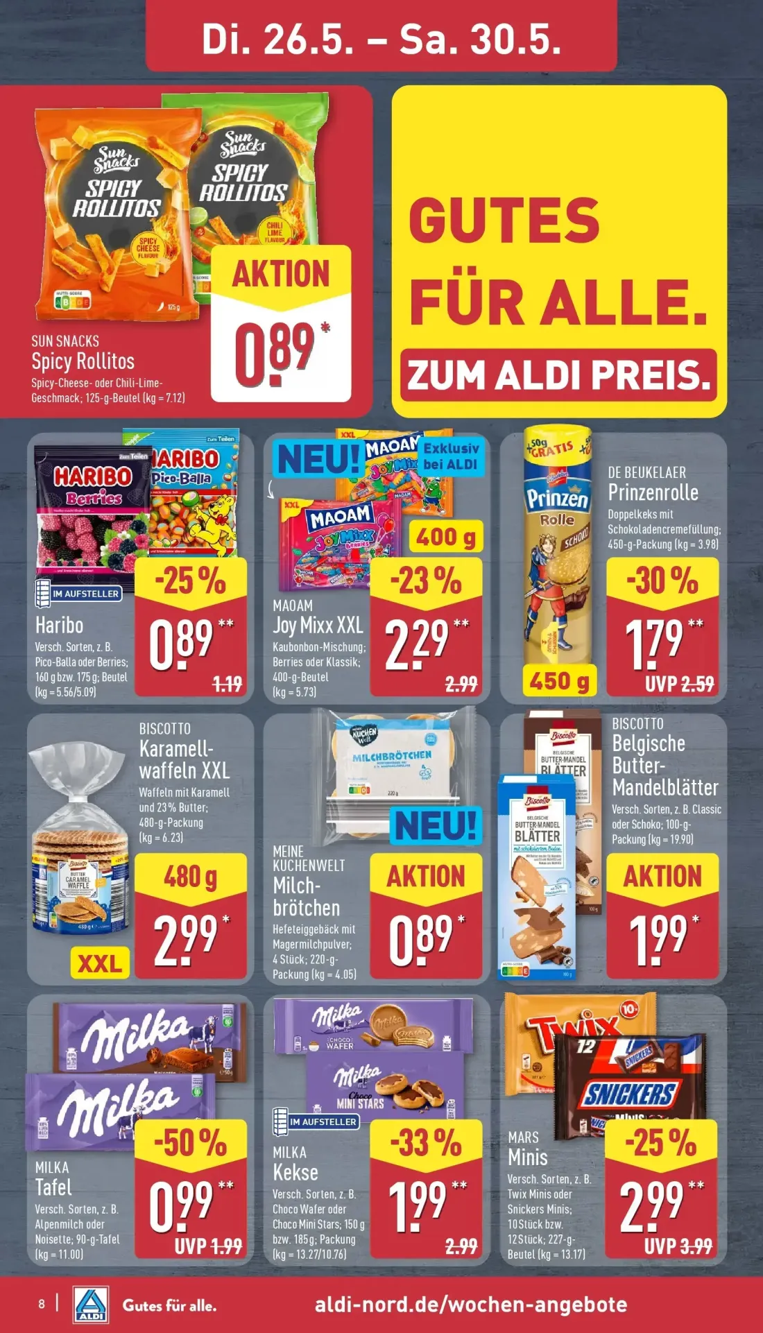 Aldi Nord Prospekt, Seite 8 von 42 — Milka Tafel, Milka Kekse, MARS Minis