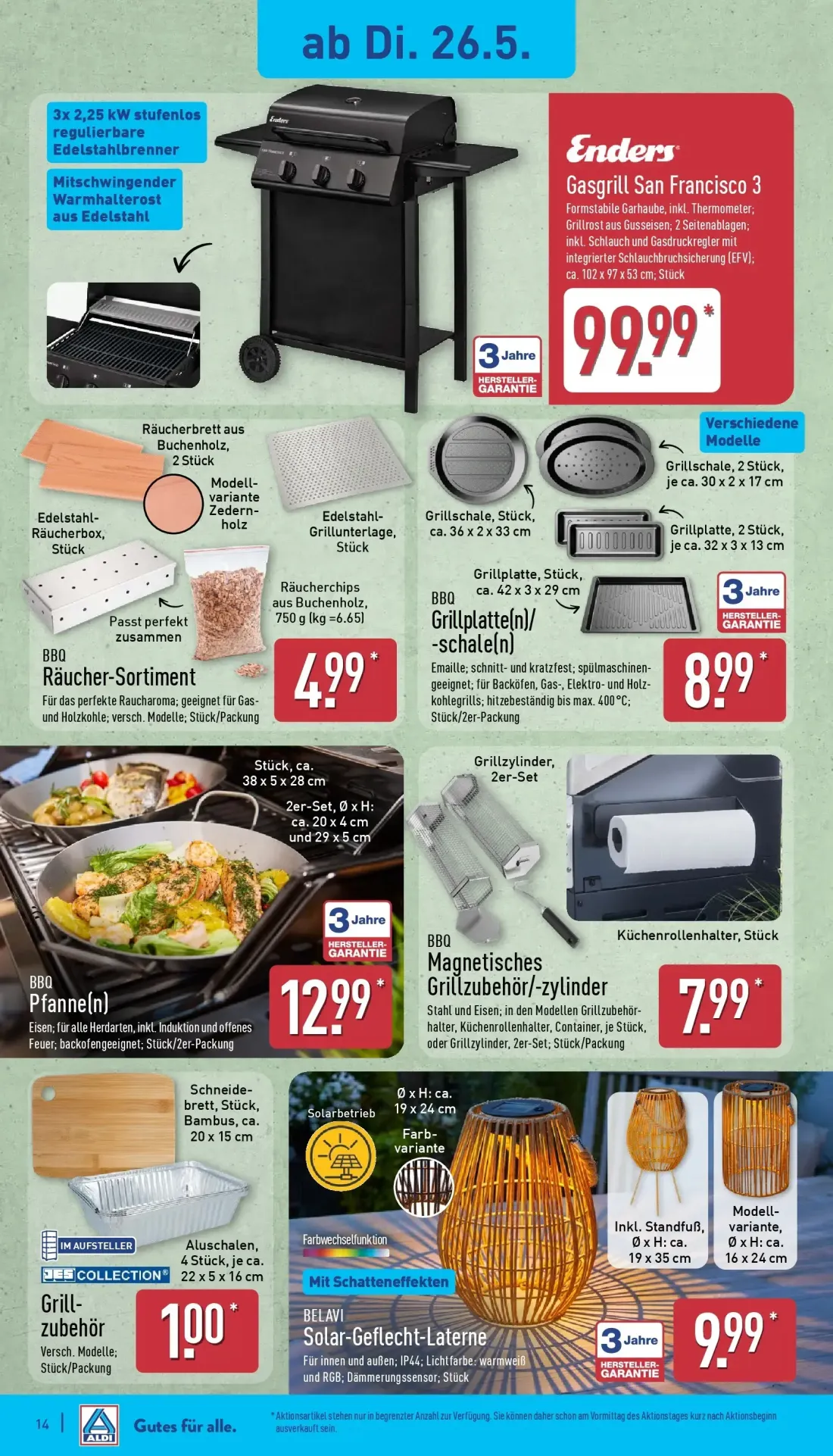 Aldi Nord Prospekt, Seite 14 von 42 — Gasgrill San Francisco 3, Räucher-Sortiment, Grillplatte(n)/ -schale(n)