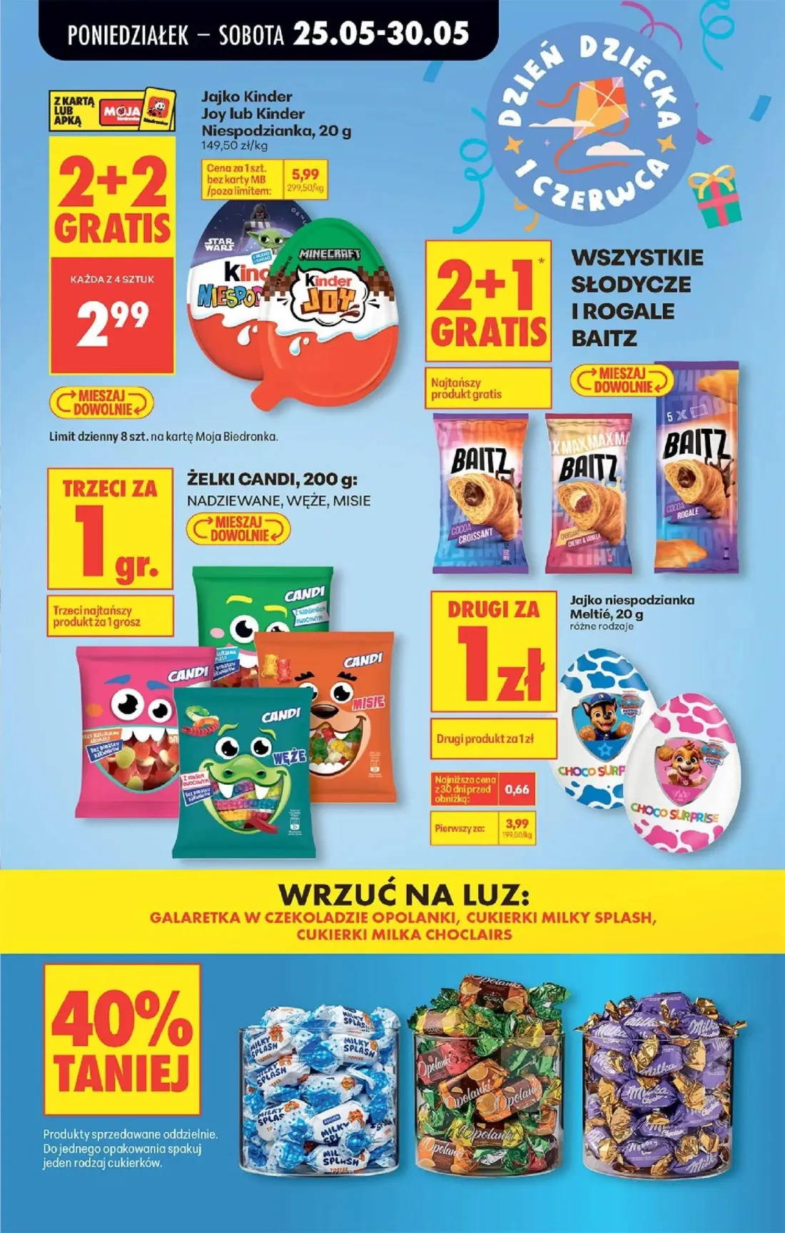 Biedronka gazetka, strona 23 z 92 — Jajko Kinder Joy lub Kinder Niespodzianka, ŻELKI CANDI, Jajko niespodzianka Meltié