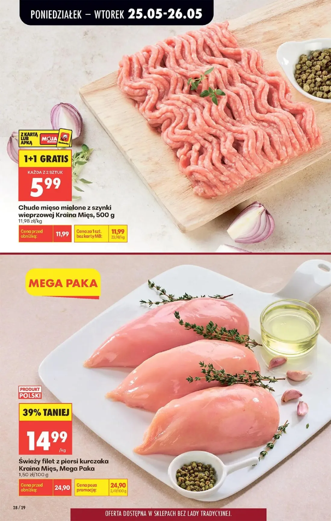 Biedronka gazetka, strona 30 z 92 — Świeży filet z piersi kurczaka Kraina Mięs, Mega Paka, Chude mięso mielone z szynki wiep…