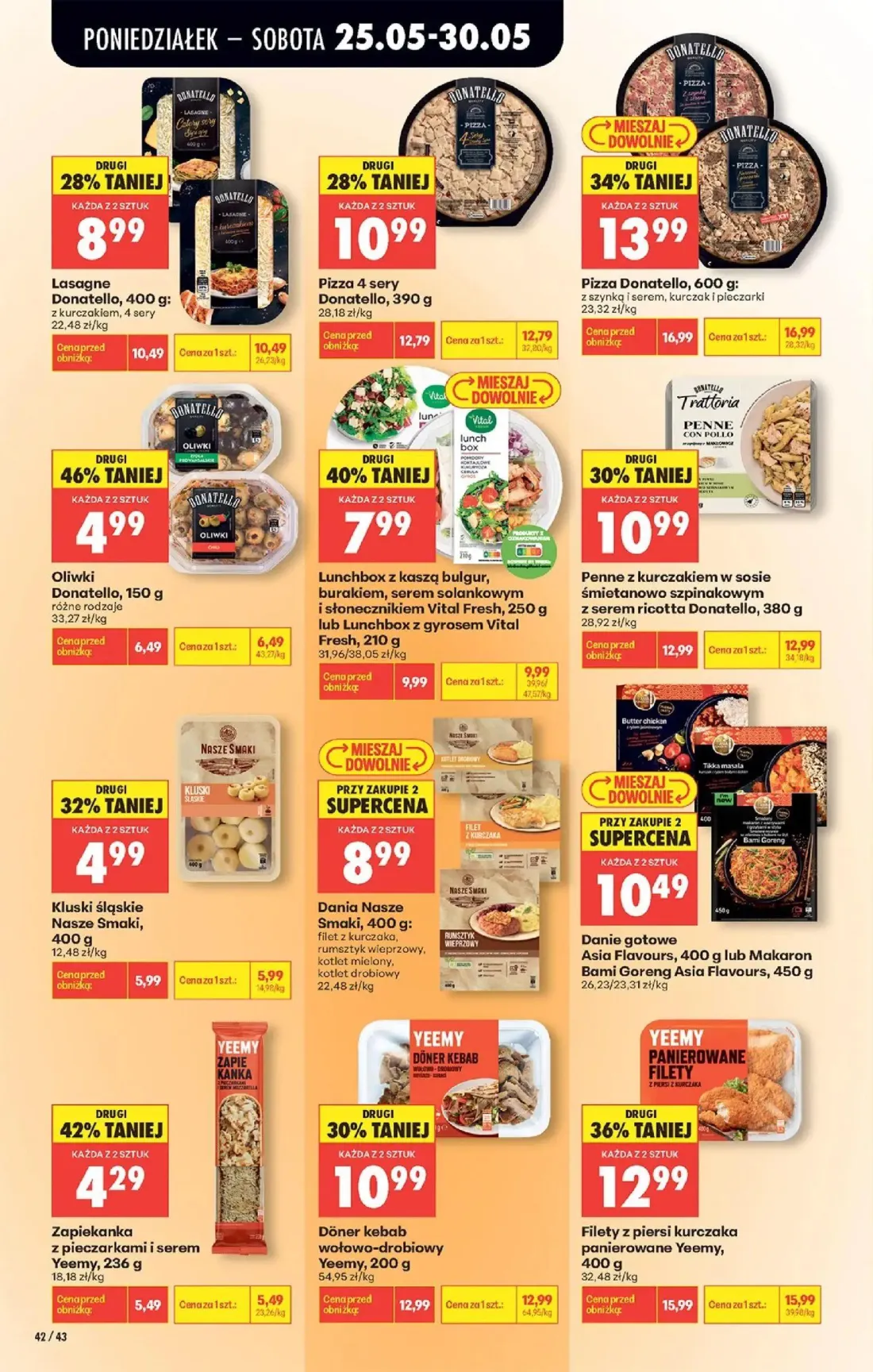 Biedronka gazetka, strona 44 z 92 — Pizza Donatello, Filety z piersi kurczaka panierowane Yeemy, Lunchbox z kaszą bulgur, bu…