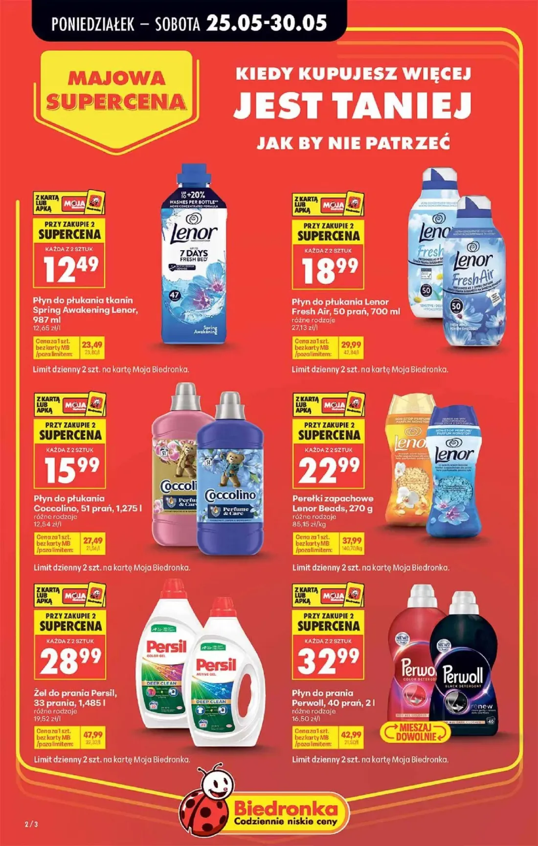 Biedronka gazetka, strona 2 z 4 — Żel do prania Persil, 33 prania, 1,485 l, Perełki zapachowe Lenor Beads, 270 g, Płyn do pł…