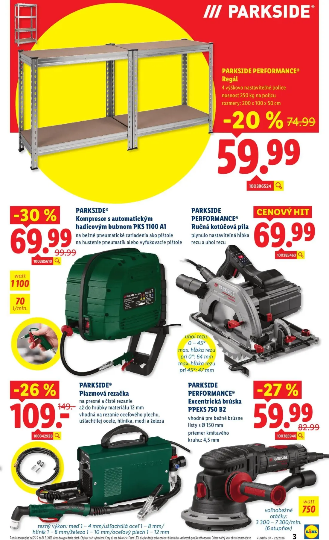 Lidl leták, strana 3 z 8 — PARKSIDE® Plazmová rezačka, PARKSIDE PERFORMANCE® Excentrická brúska PPEXS 750 B2