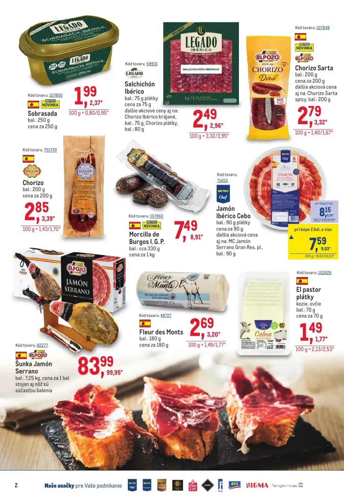 Metro leták, strana 2 z 40 — Sunka Jamón Serrano, Jamón Ibérico Cebo, Morcilla de Burgos I. G. P.