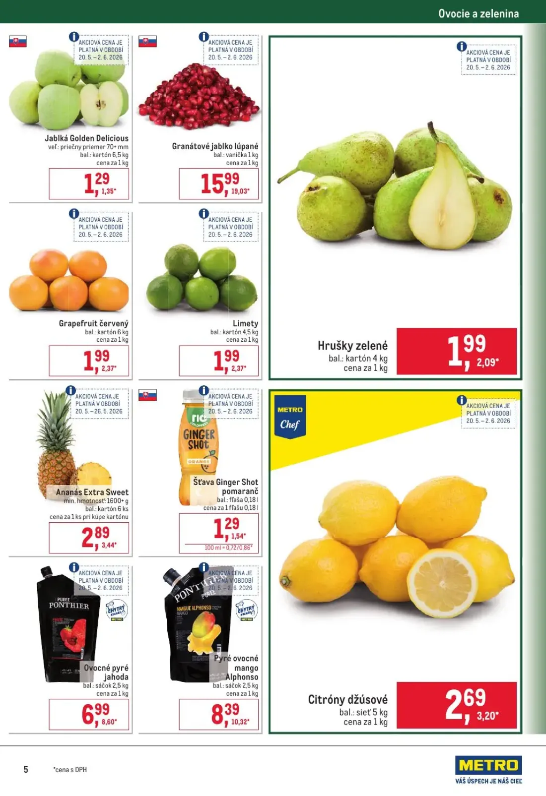 Metro leták, strana 5 z 32 — Jablká Golden Delicious, Granátové jablko lúpané, Hrušky zelené