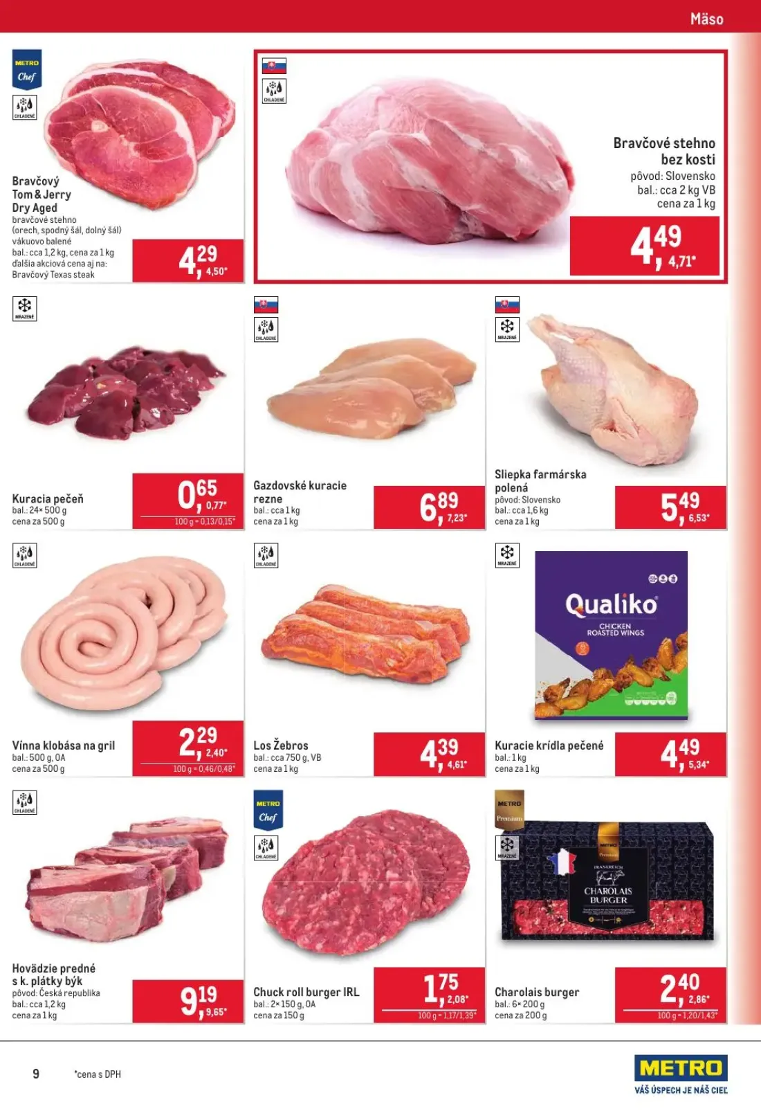 Metro leták, strana 9 z 40 — Kuracie krídla pečené, Los Žebros, Bravčový Tom & Jerry Dry Aged bravčové stehno