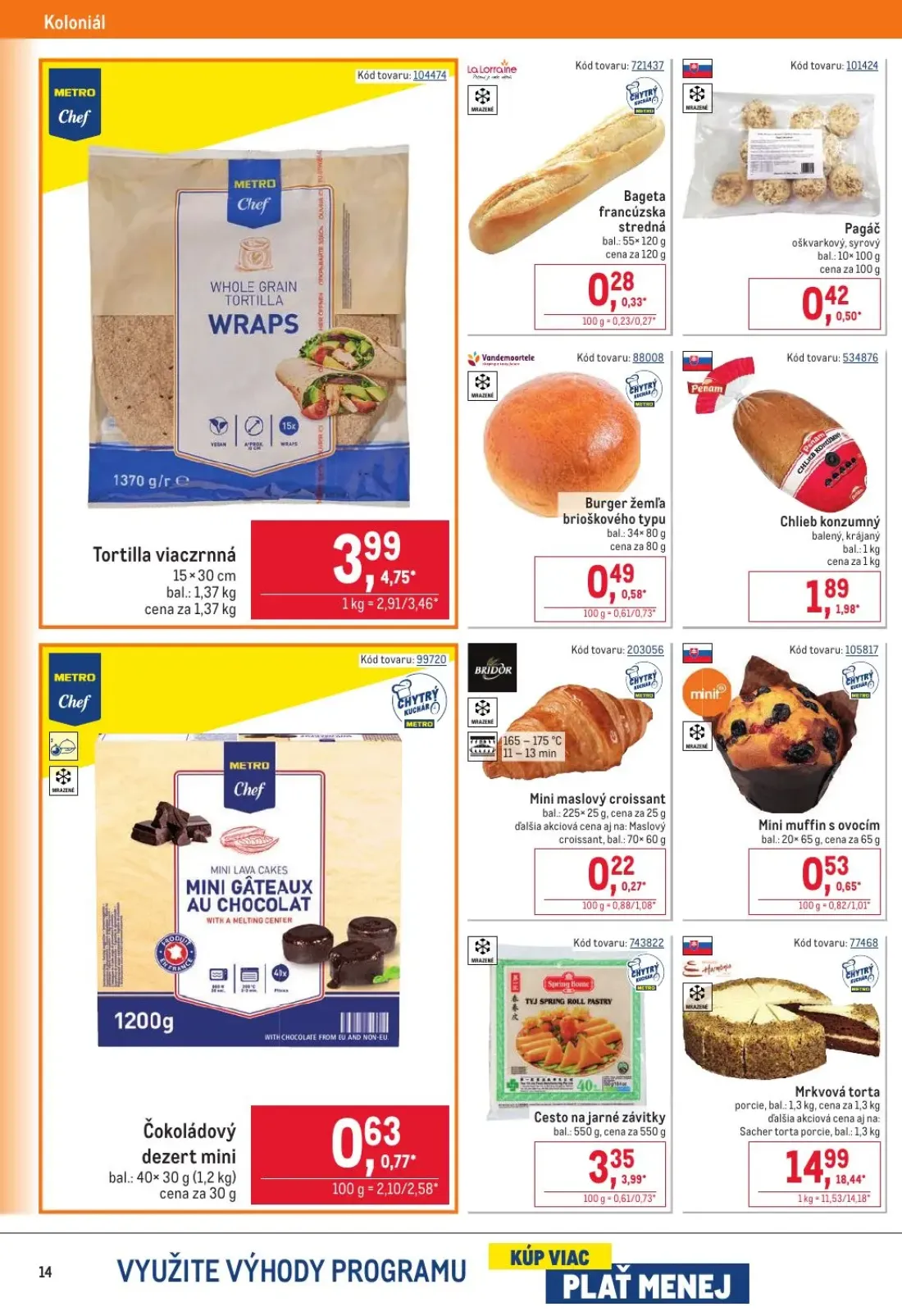 Metro leták, strana 14 z 32 — Tortilla viaczrnná, Čokoládový dezert mini, Mini muffin s ovocím