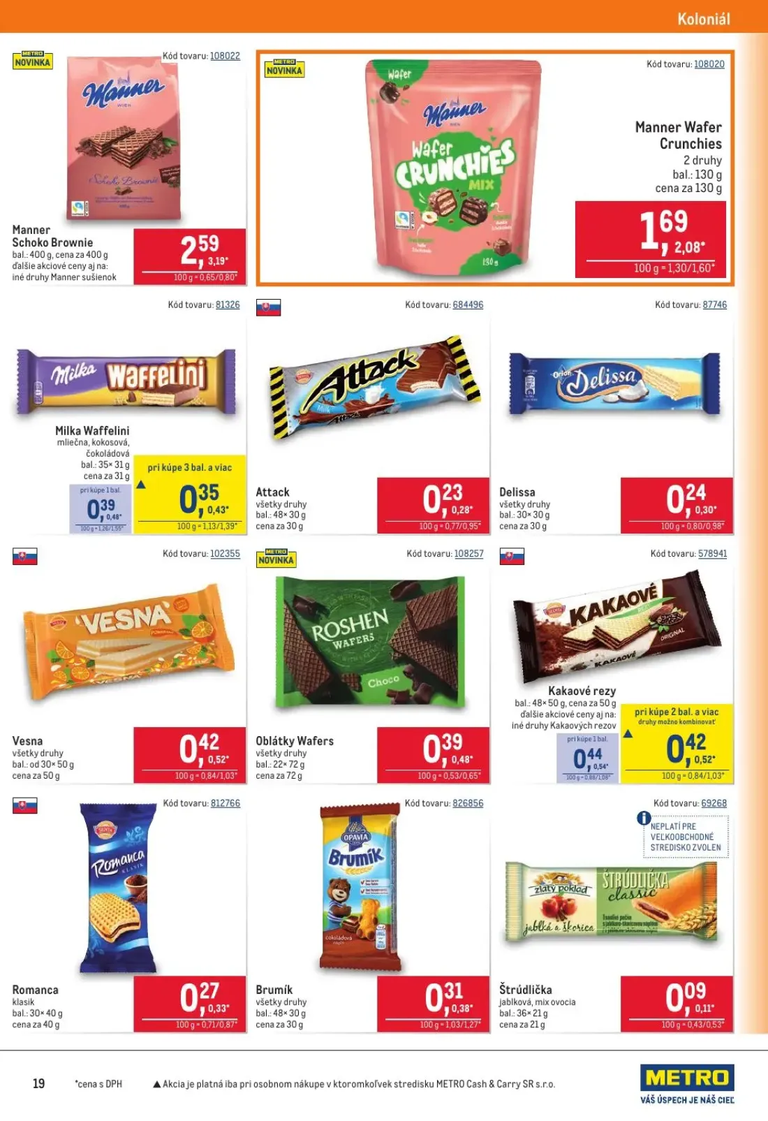Metro leták, strana 19 z 40 — Manner Schoko Brownie, Manner Wafer Crunchies, Milka Waffelini