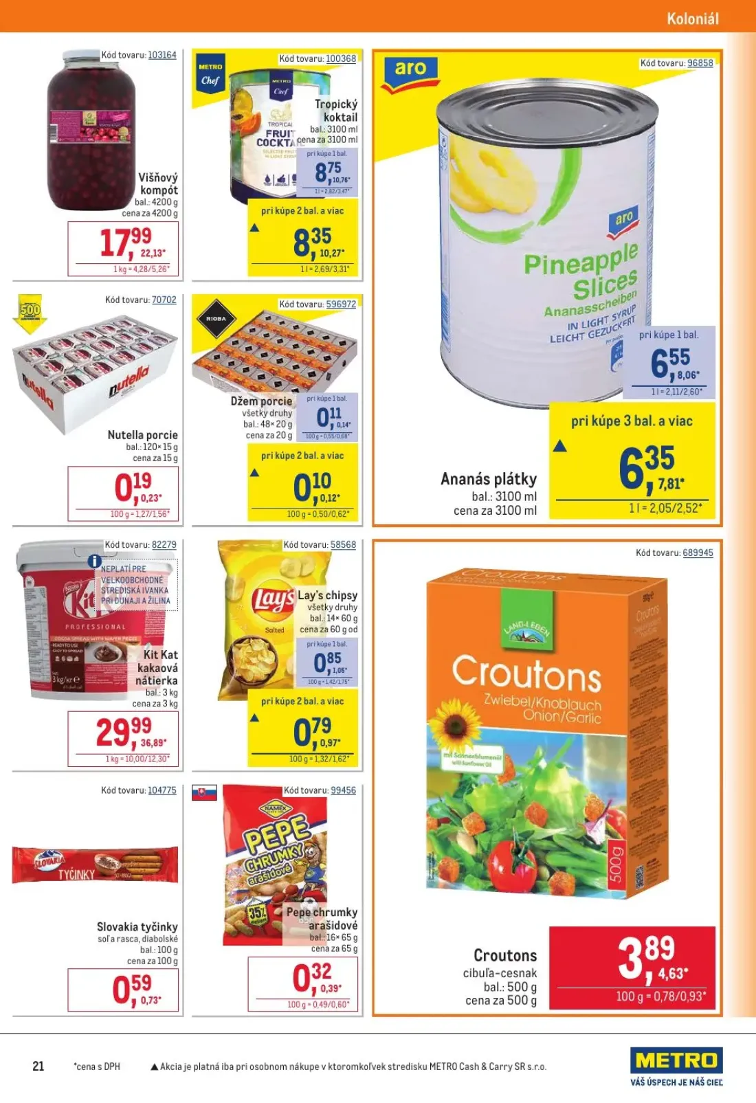 Metro leták, strana 21 z 32 — Croutons, Lay's chipsy, Slovakia tyčinky