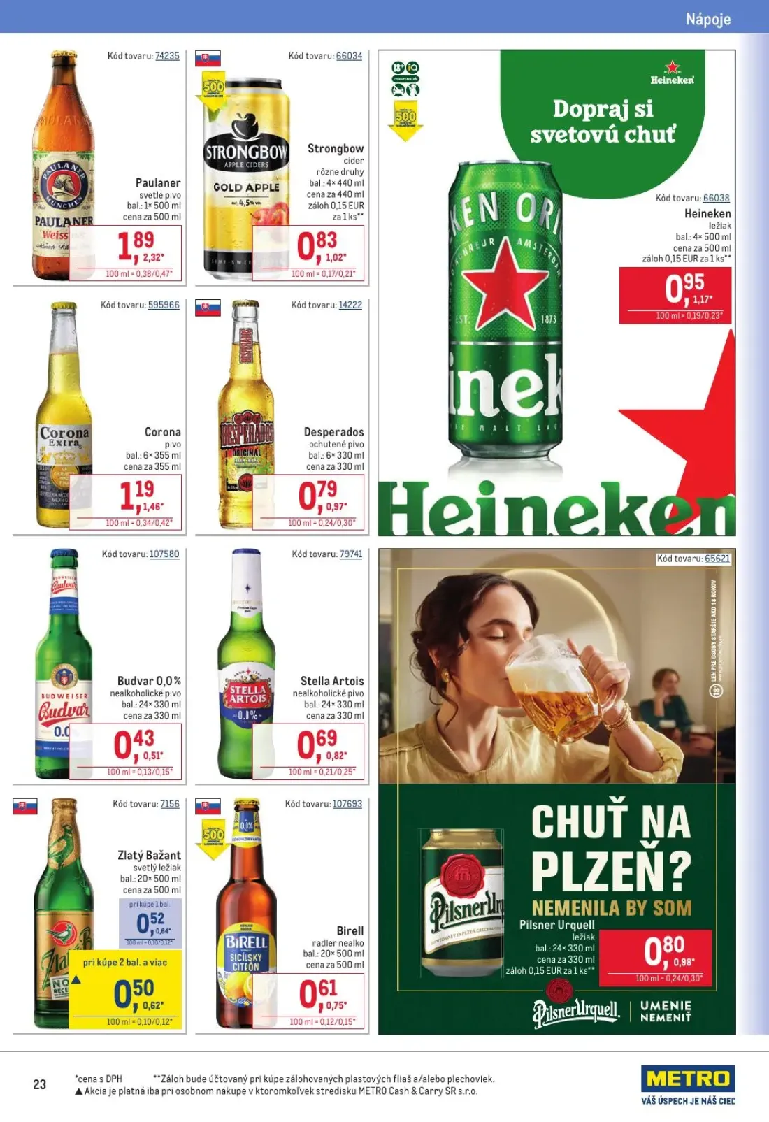 Metro leták, strana 23 z 32 — Paulaner svetlé pivo, Corona pivo, Heineken ležiak