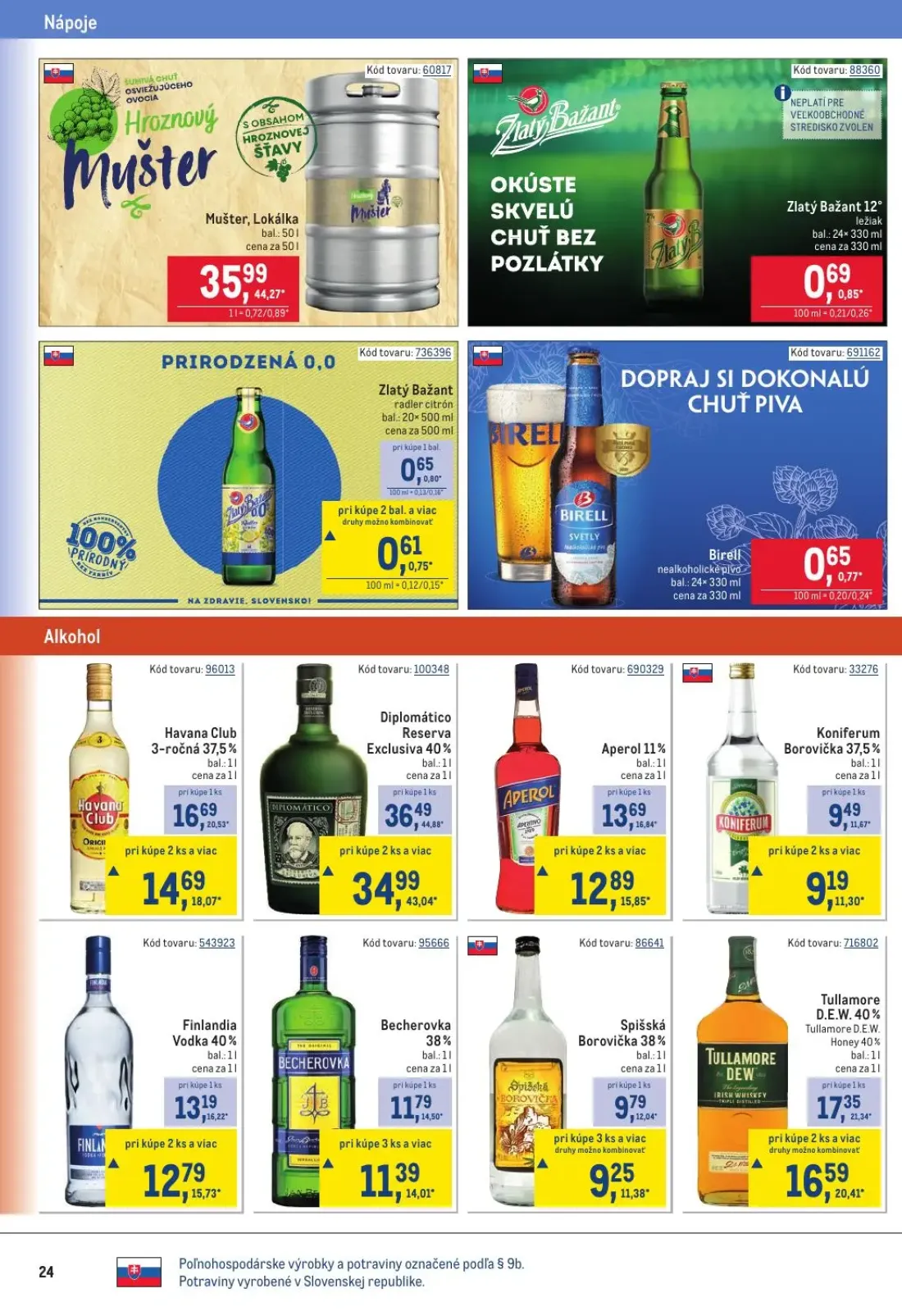 Metro leták, strana 24 z 32 — Diplomático Reserva Exclusiva 40%, Mušter, Lokálka, Havana Club 3-ročná 37,5%