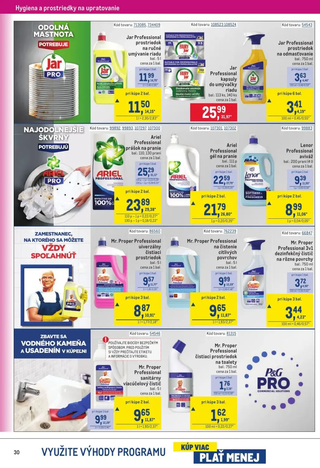 Metro leták, strana 30 z 32 — Ariel Professional prášok na pranie, Ariel Professional gél na pranie, Mr. Proper Professional…