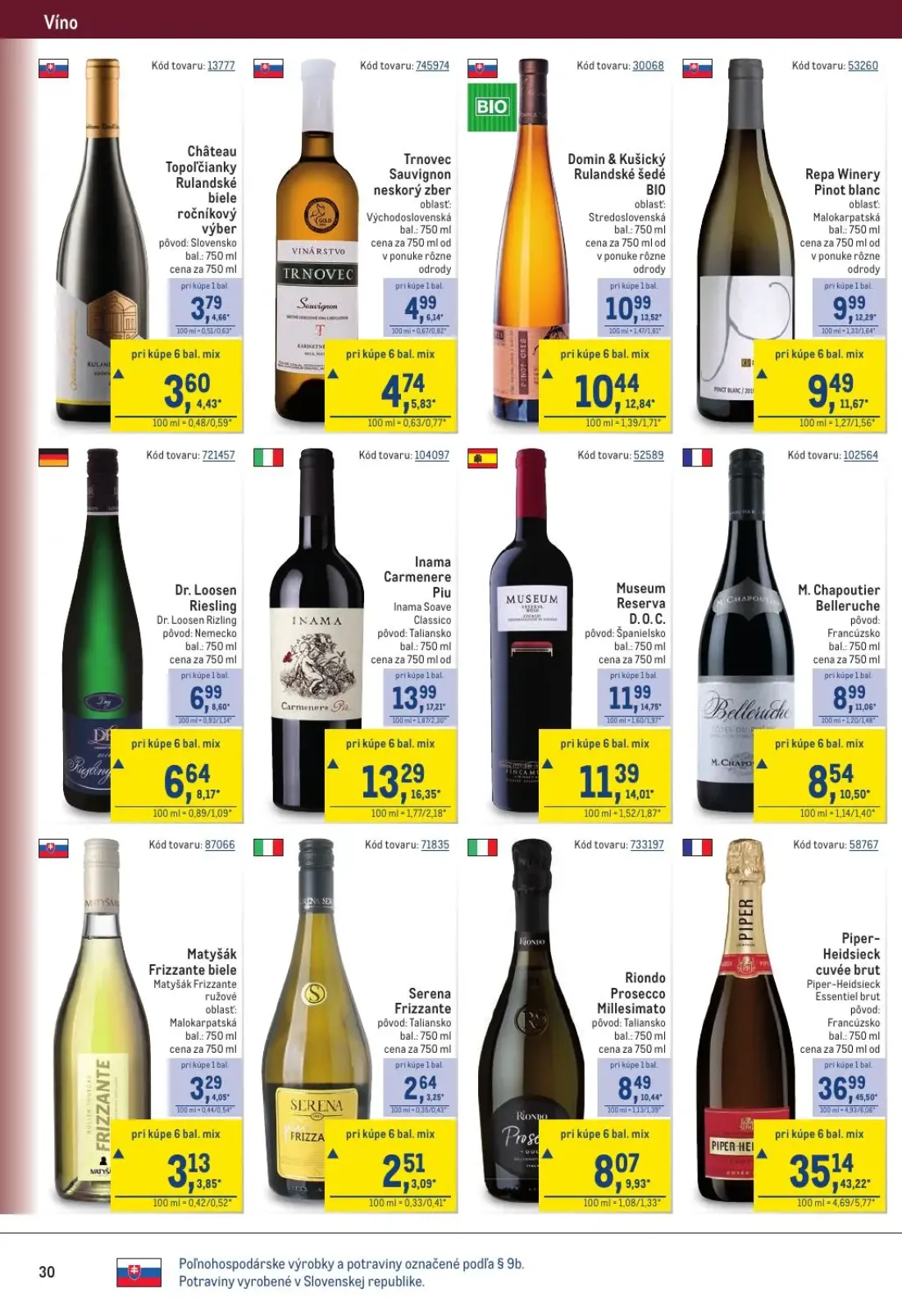 Metro leták, strana 30 z 40 — Piper-Heidsieck cuvée brut, Inama Carmenere Piu, Museum Reserva D.O.C.