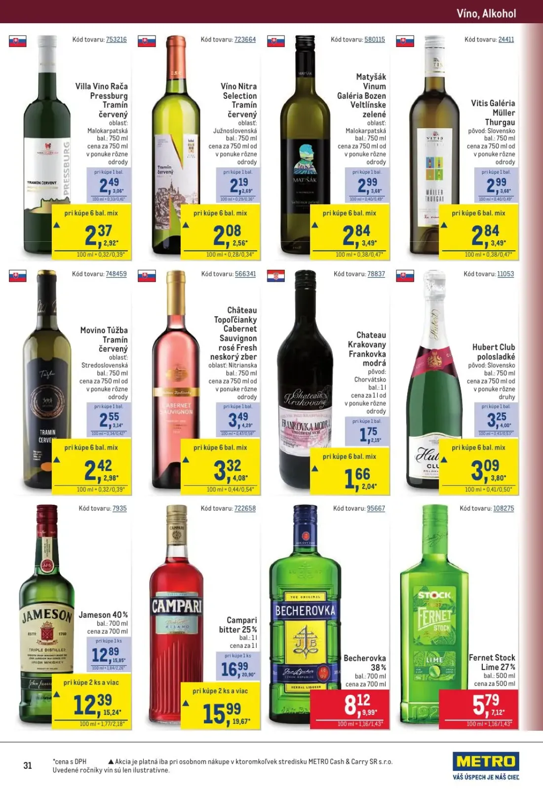 Metro leták, strana 31 z 40 — Château Topoľčianky Cabernet Sauvignon rosé Fresh neskorý zber, Hubert Club polosladké, Matyšá…