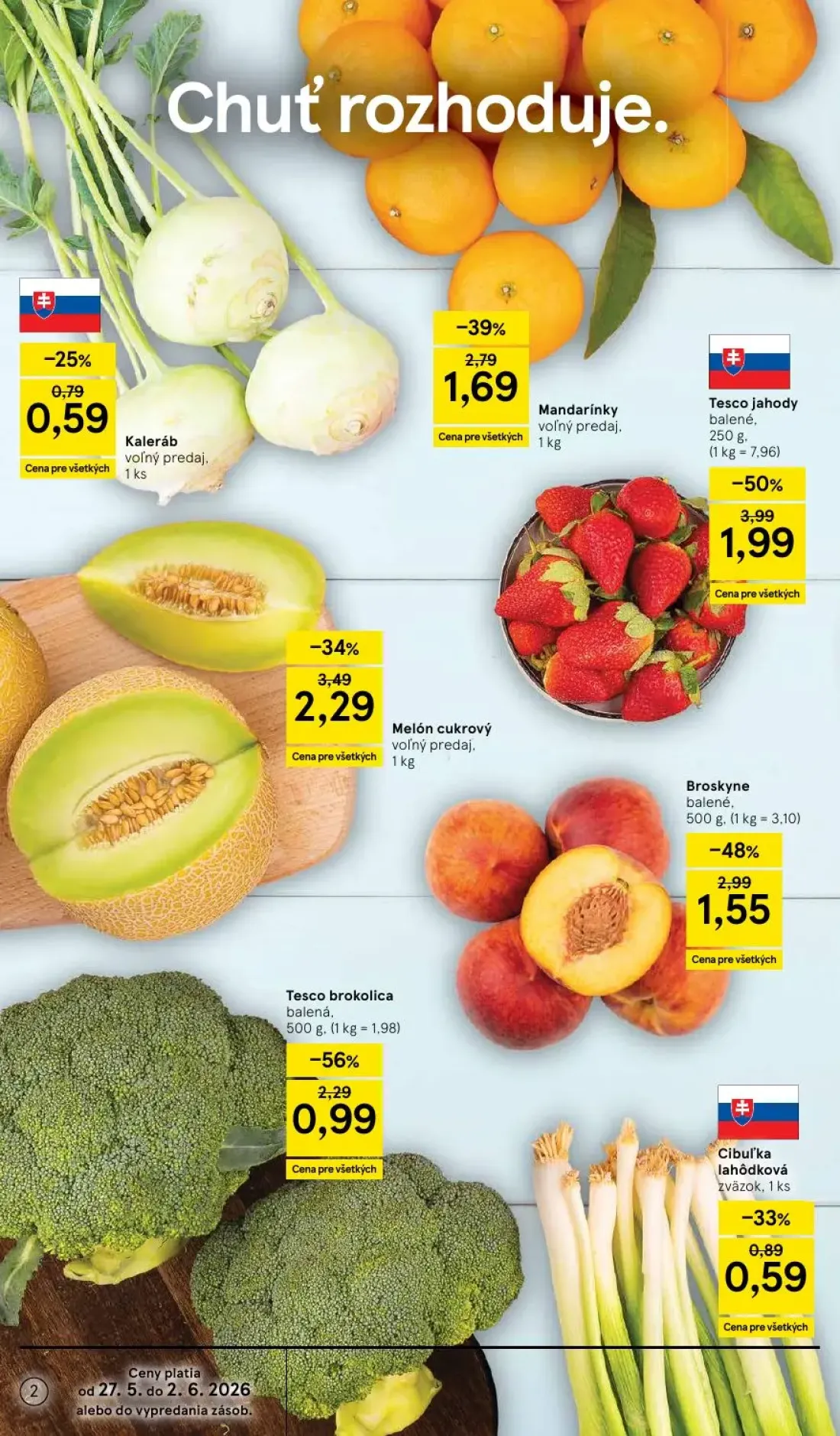 Tesco Supermarket leták, strana 2 z 30 — Tesco jahody, Broskyne, Tesco brokolica