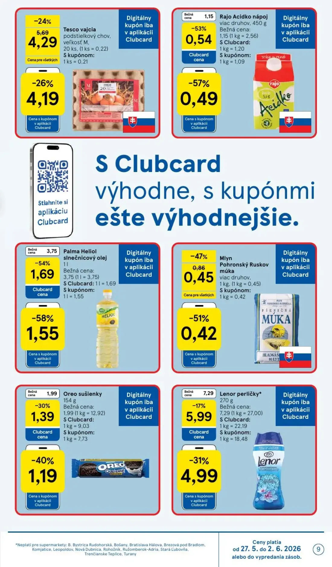 Tesco Supermarket leták, strana 9 z 30 — Lenor perličky, Rajo Acidko nápoj