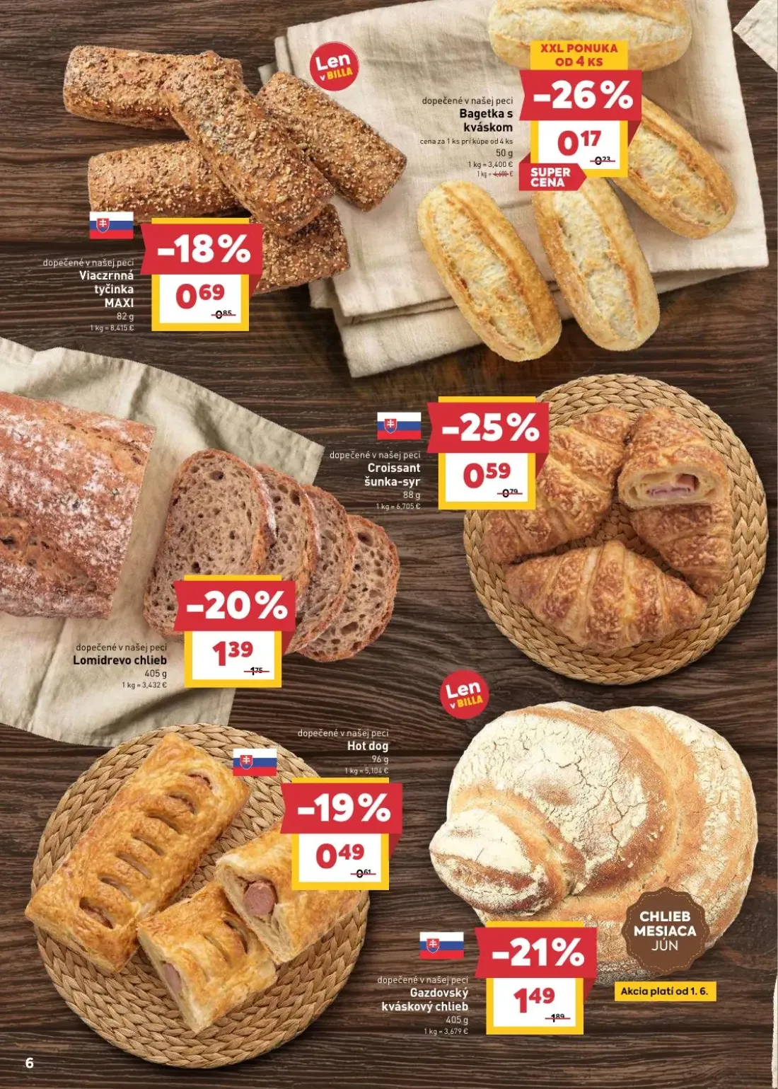 Billa leták, strana 6 z 29 — Lomidrevo chlieb, Croissant šunka-syr, Viaczrnná tyčinka MAXI