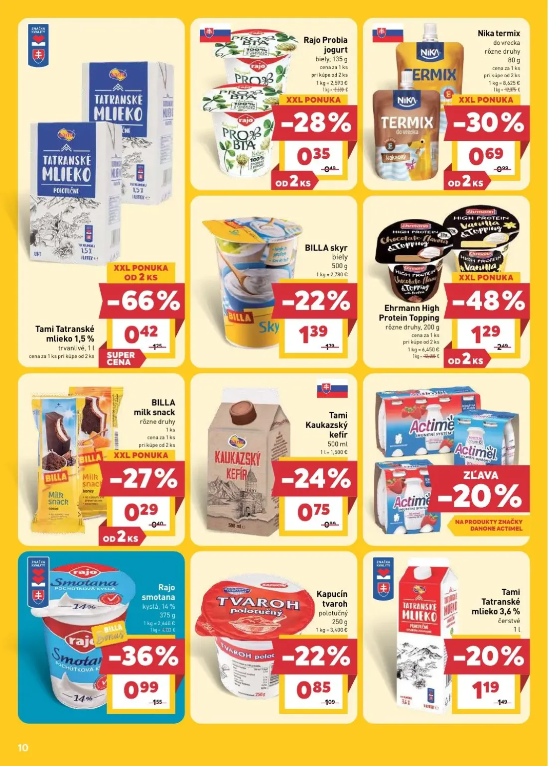 Billa leták, strana 10 z 29 — Tami Tatranské mlieko 1,5%, BILLA skyr biely, Nika termix do vrecka rôzne druhy