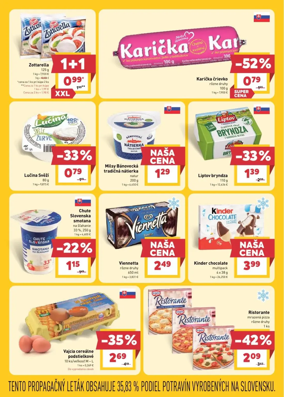 Billa leták, strana 11 z 29 — Liptov bryndza, Milsy Bánovecká tradičná nátierka, Kinder chocolate