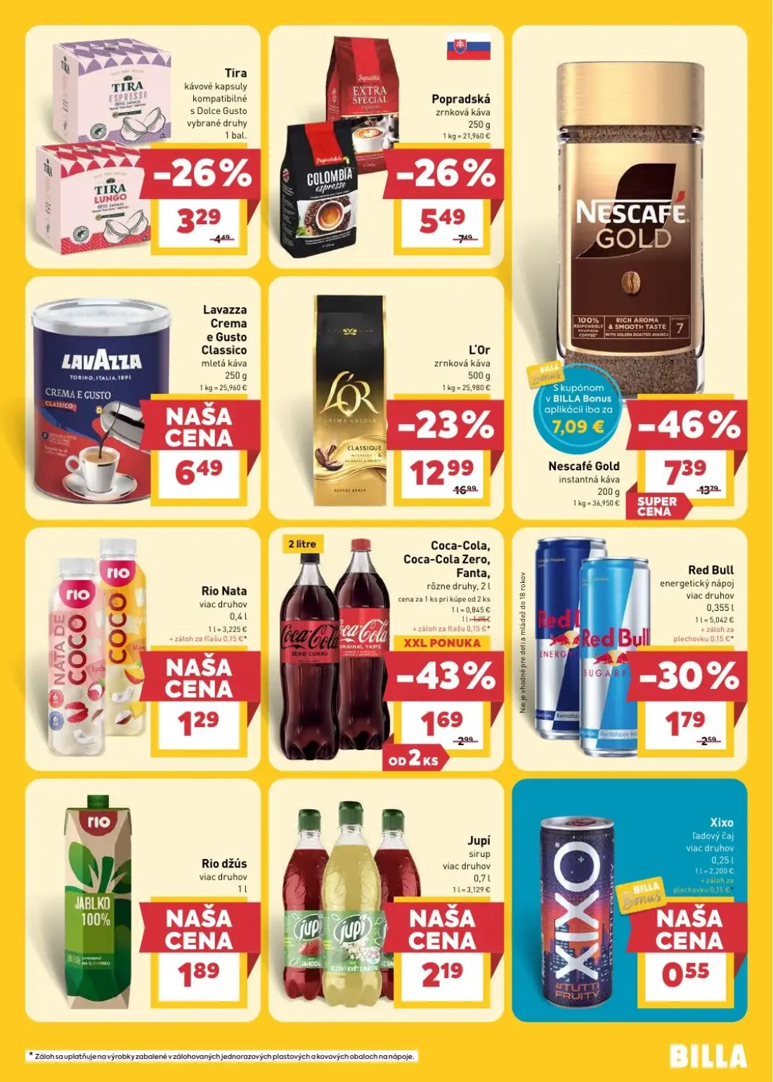 Billa leták, strana 19 z 29 — Coca-Cola, Coca-Cola Zero, Fanta, Red Bull energetický nápoj, Rio džús