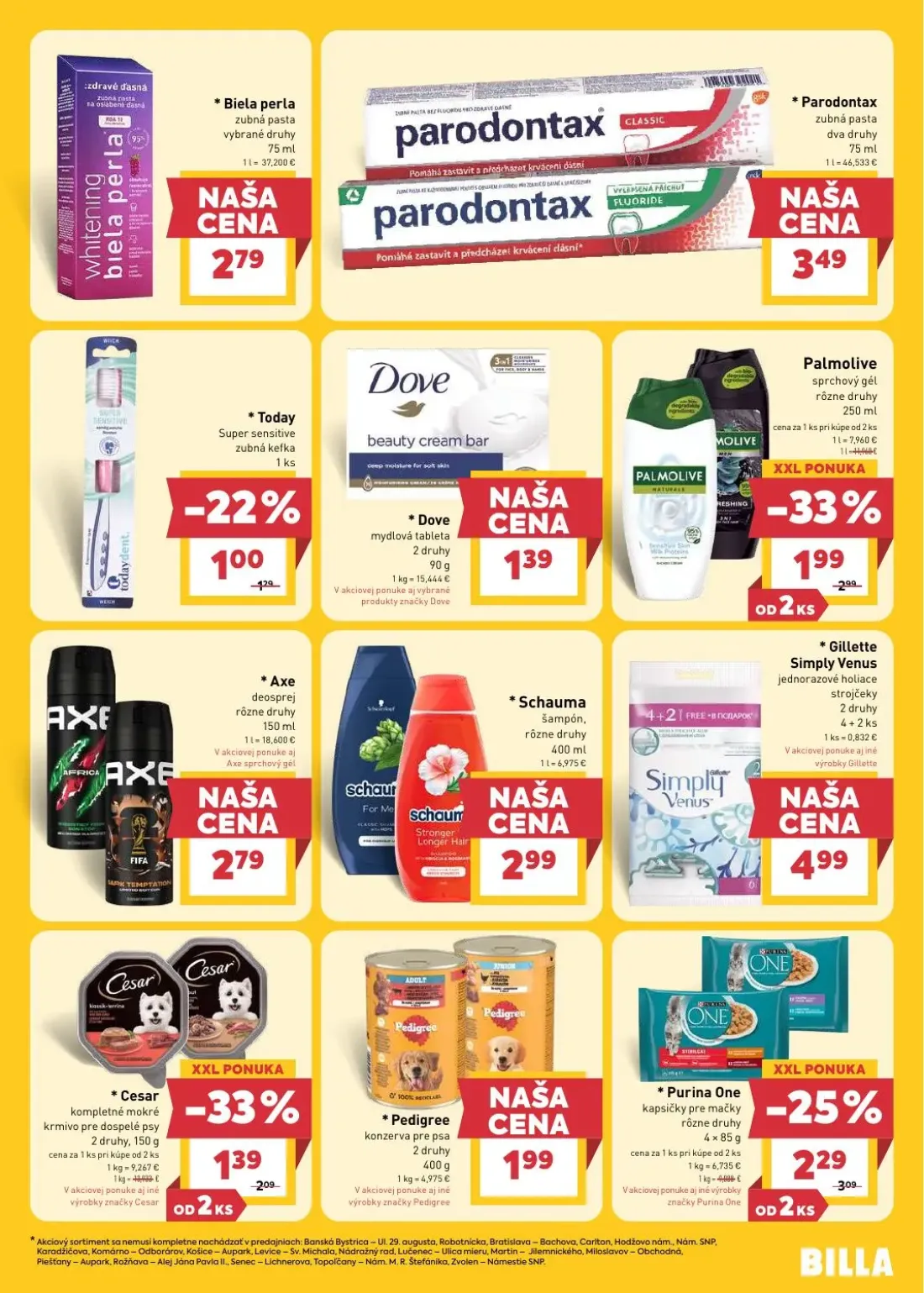 Billa leták, strana 23 z 29 — Palmolive sprchový gél, Today Super sensitive zubná kefka, Biela perla zubná pasta