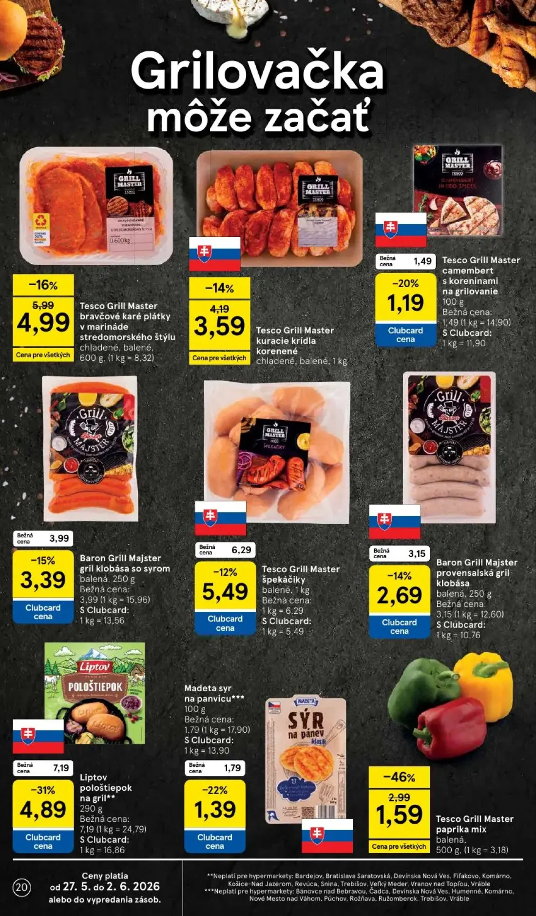 Tesco leták, strana 20 z 45 — Tesco Grill Master bravčové karé plátky v marináde stredomorského štýlu, Tesco Grill Master ku…