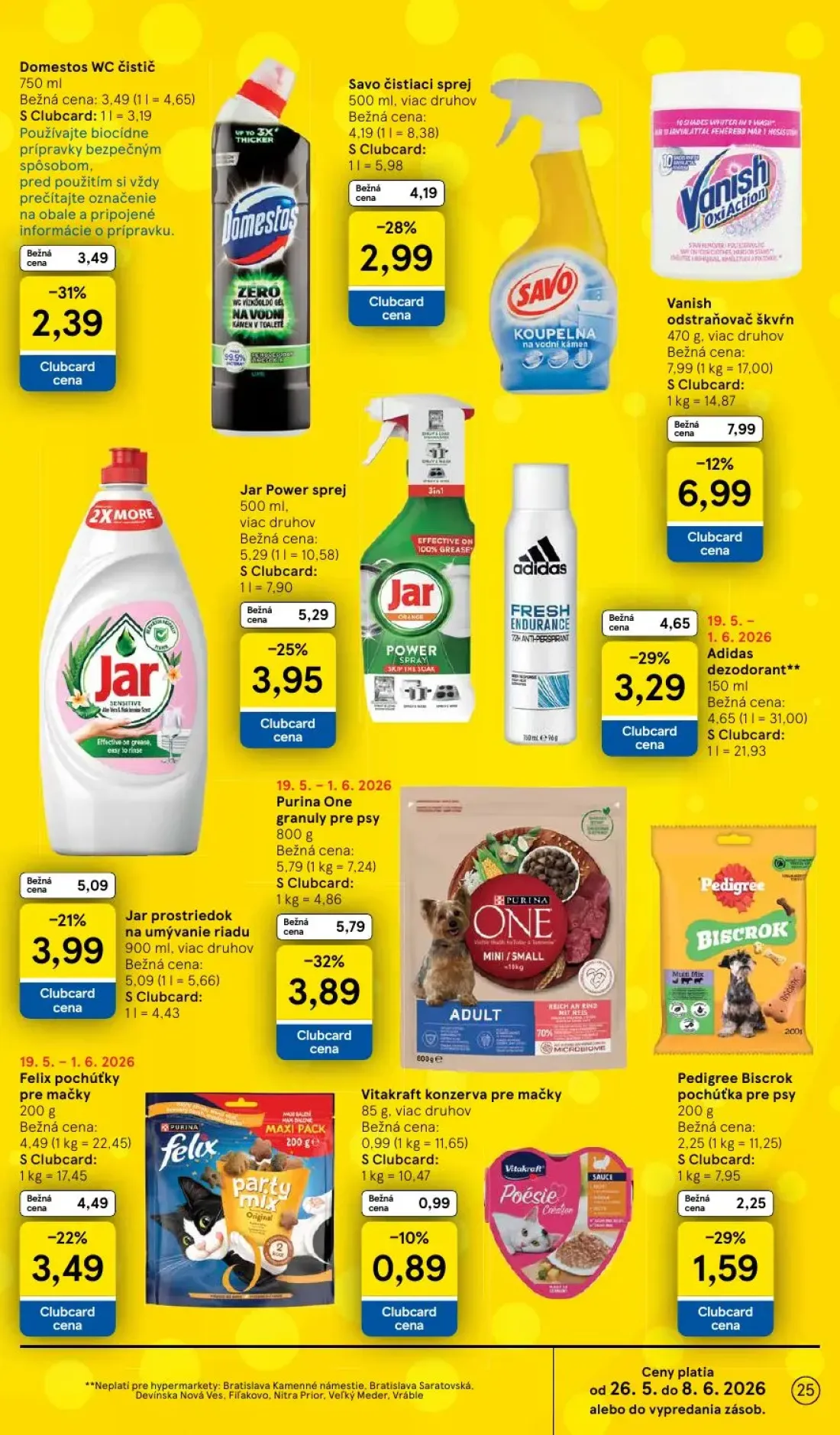 Tesco leták, strana 25 z 45 — Adidas dezodorant**, Savo čistiaci sprej, Domestos WC čistič