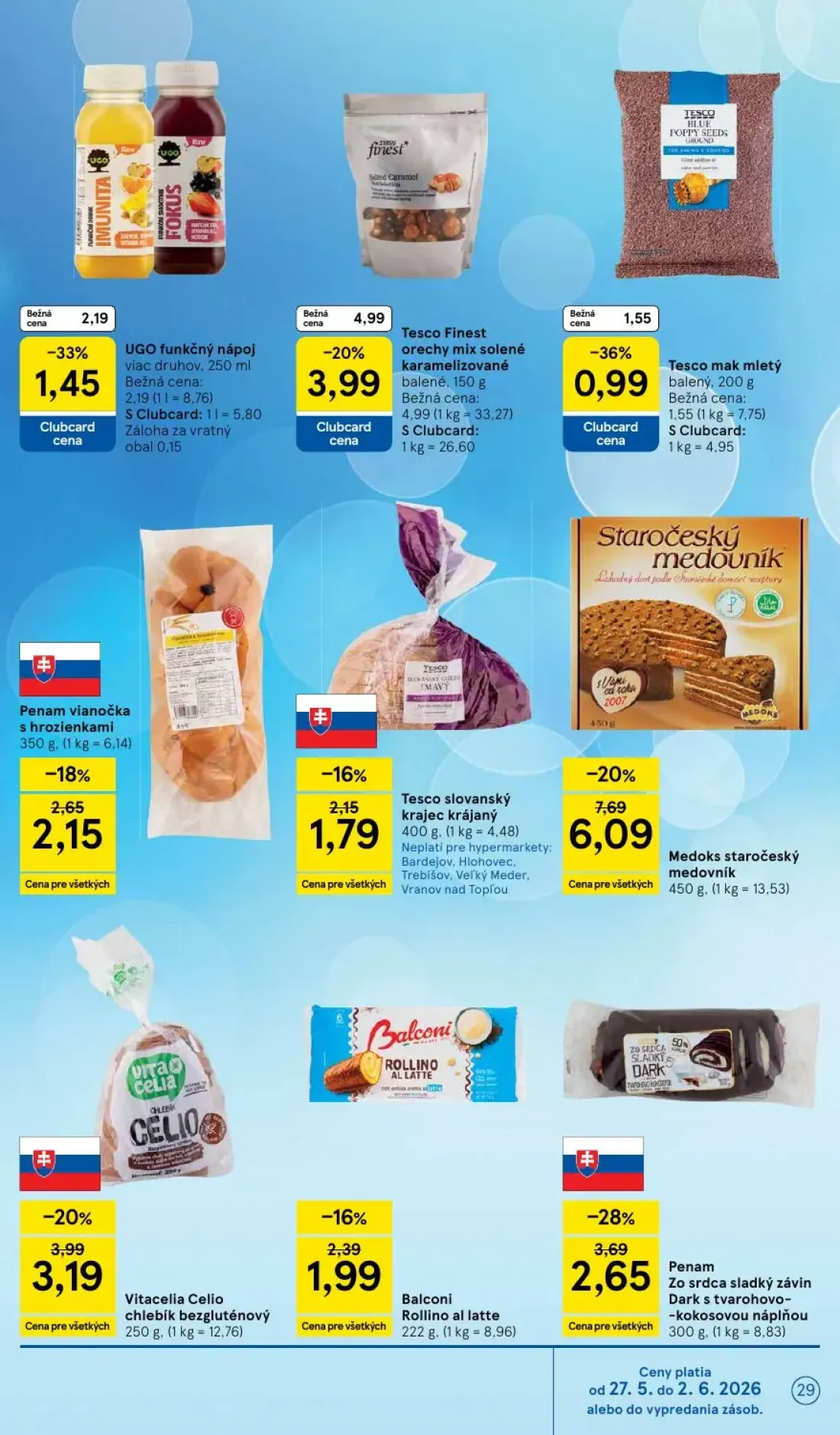 Tesco leták, strana 29 z 45 — Medoks staročeský medovník, Tesco mak mletý, Penam vianočka s hrozienkami