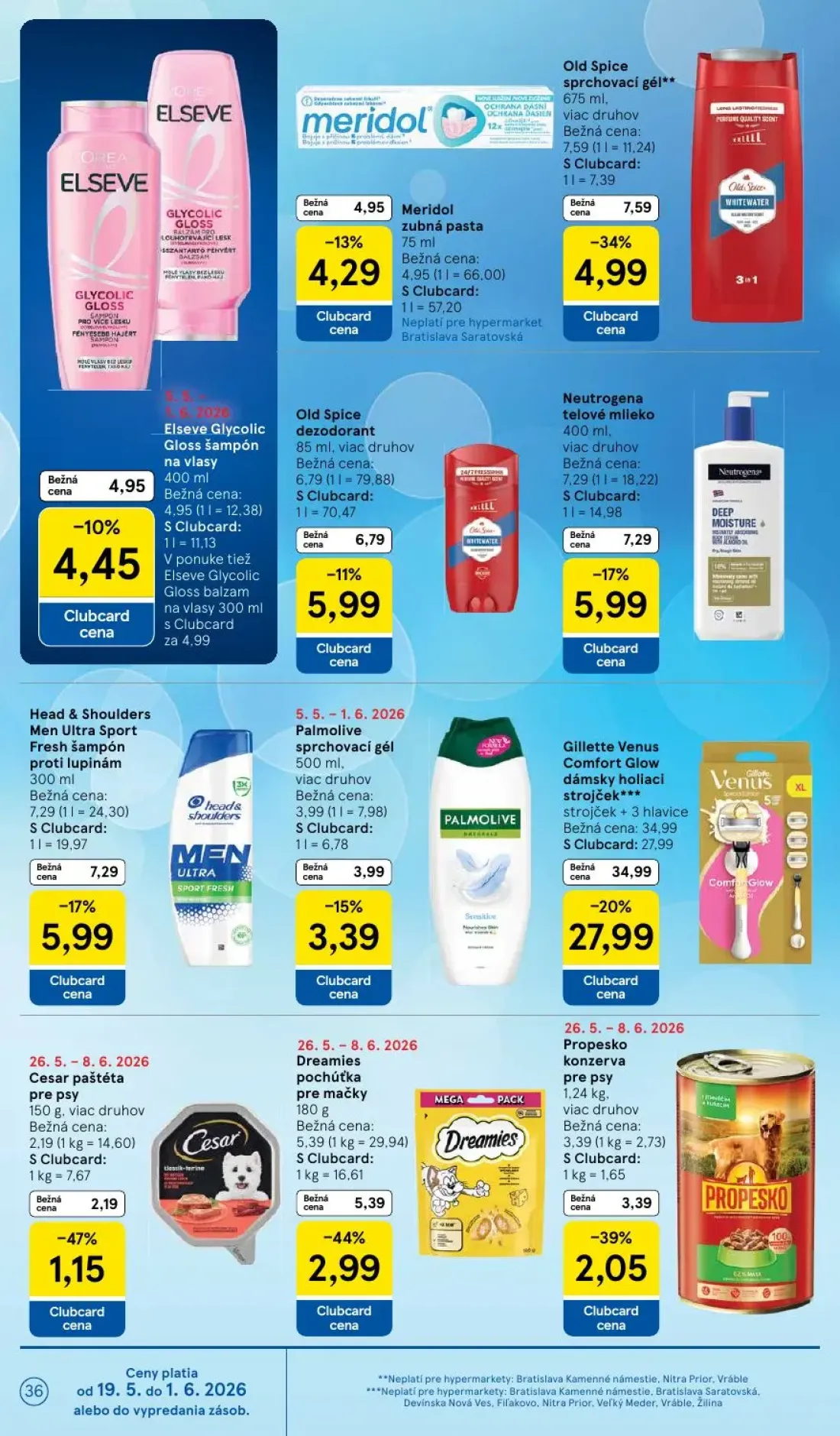 Tesco leták, strana 36 z 45 — Gillette Venus Comfort Glow dámsky holiaci strojček***, Old Spice sprchovací gél**, Neutrogena…