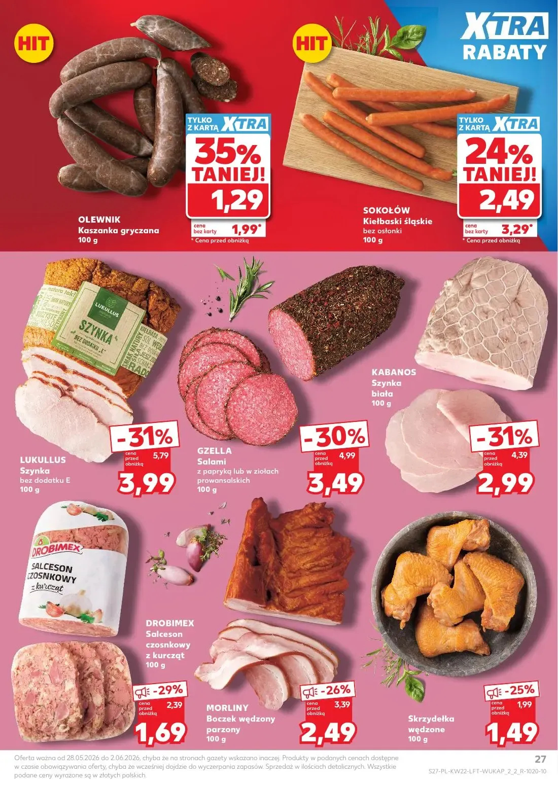 Kaufland gazetka, strona 27 z 70 — LUKULLUS Szynka bez dodatku E, GZELLA Salami z papryką lub w ziołach prowansalskich, KABA…