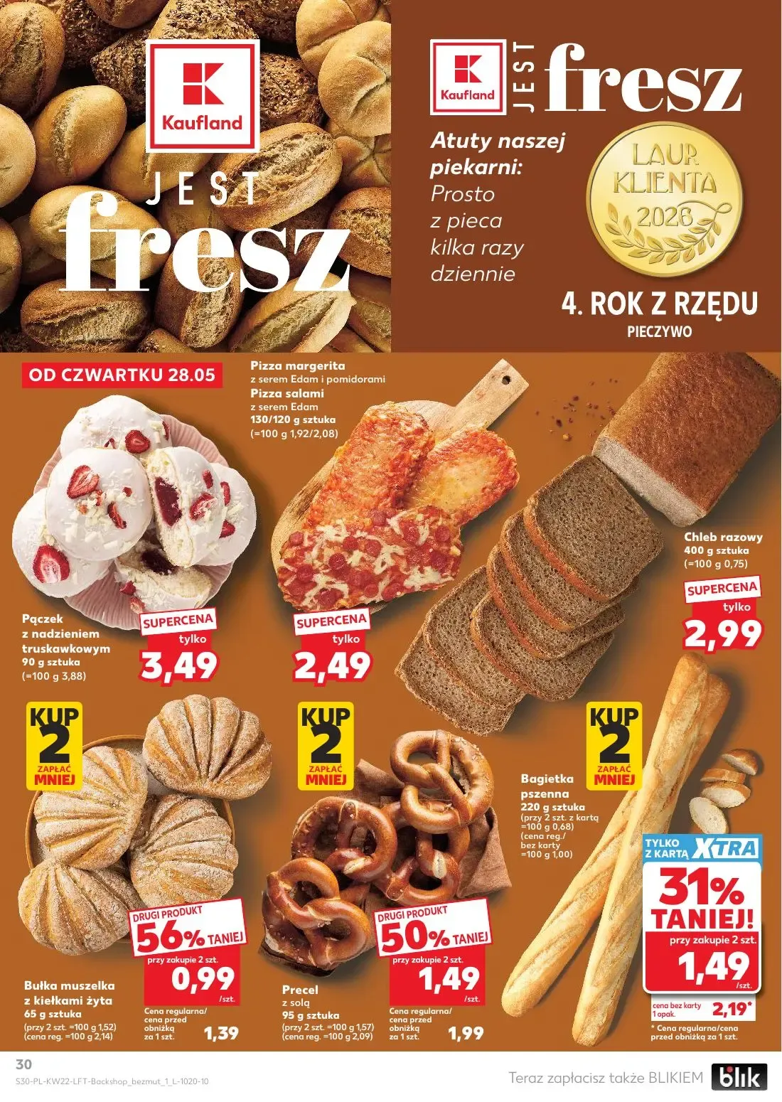 Kaufland gazetka, strona 30 z 70 — Bagietka pszenna, Precel z solą, Bułka muszelka z kiełkami żyła
