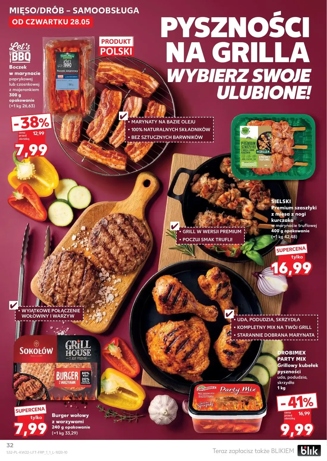 Kaufland gazetka, strona 32 z 70 — PARTY MIX Grillowy kubełek pyszności uda, podudzia, skrzydła, Boczek w marynacie paprykow…