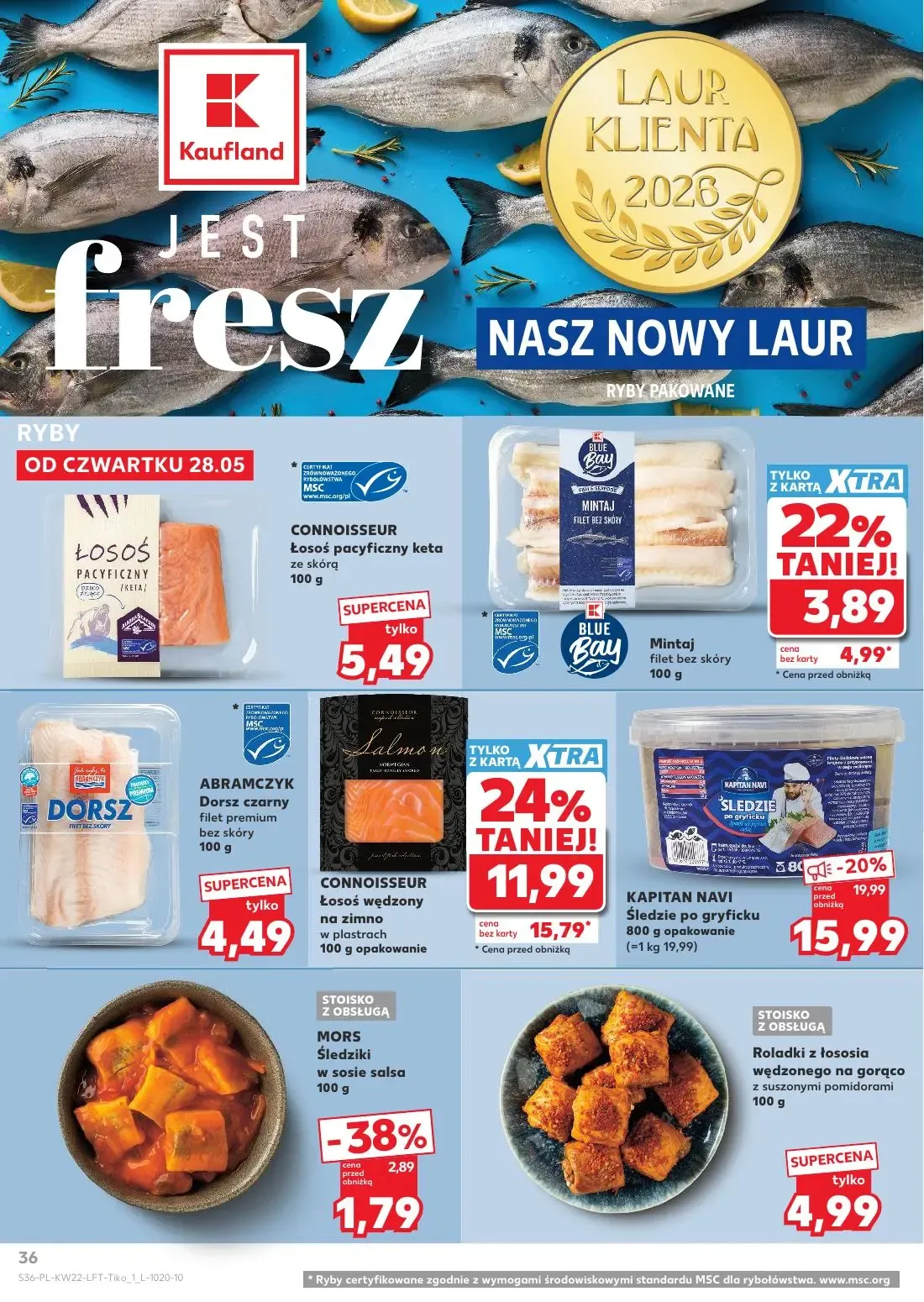 Kaufland gazetka, strona 36 z 70 — Mintaj filet bez skóry, CONNOISSEUR Łosoś pacyficzny keta ze skórą, ABRAMCZYK Dorsz czarn…
