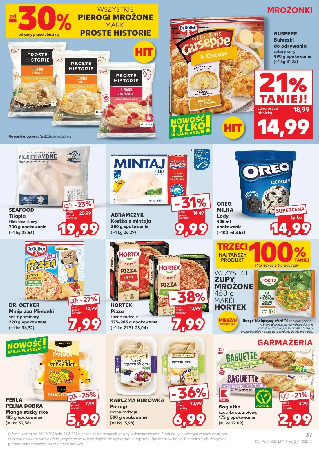 Kaufland gazetka, strona 37 z 70 — SEAFOOD Tilapia filet bez skóry, ABRAMCZYK Kostka z mintaja, OREO, MILKA Lody