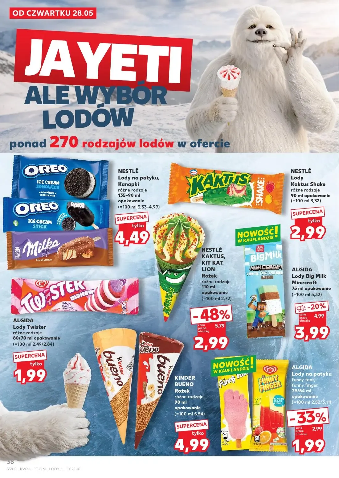Kaufland gazetka, strona 38 z 70 — NESTLÉ KAKTUS, KIT KAT, LION Rożek, ALGIDA Lody Big Milk Minecraft, ALGIDA Lody na patyku…