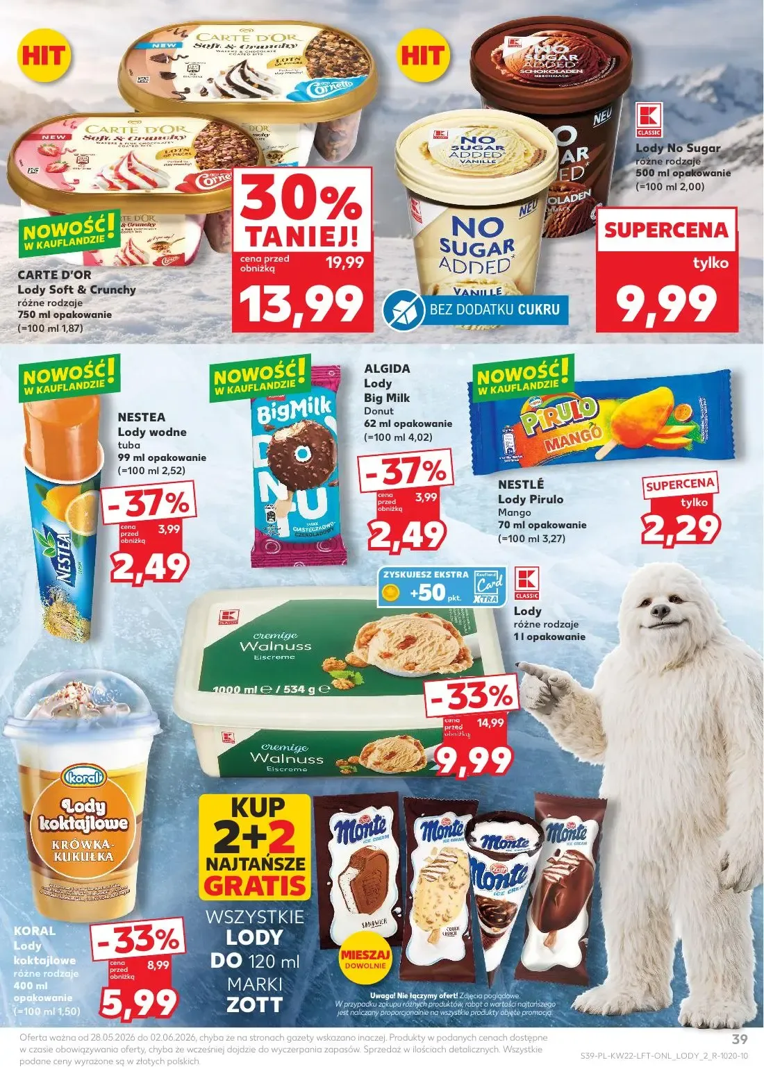 Kaufland gazetka, strona 39 z 70 — CARTE D'OR Lody Soft & Crunchy, cremige Walnuss Eiscreme, KORAL Lody koktajlowe