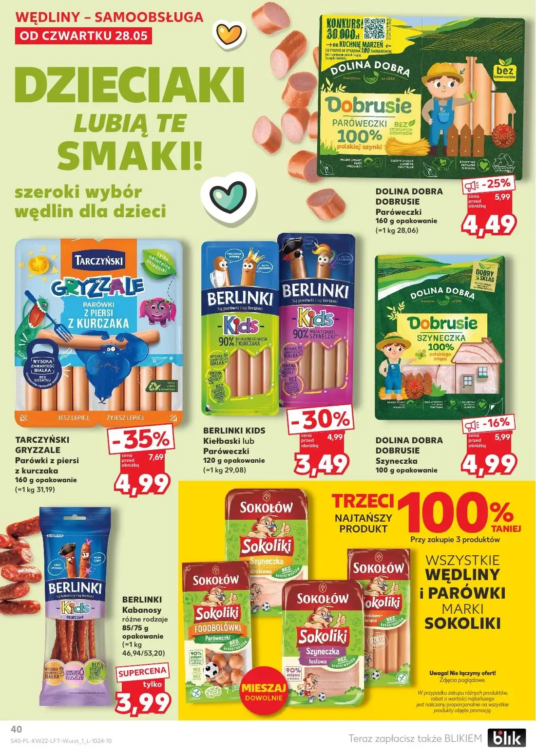 Kaufland gazetka, strona 40 z 70 — TARCZYŃSKI GRYZZALE Parówki z piersi z kurczaka, DOBRUSIE Paróweczki, BERLINKI KIDS Kiełb…
