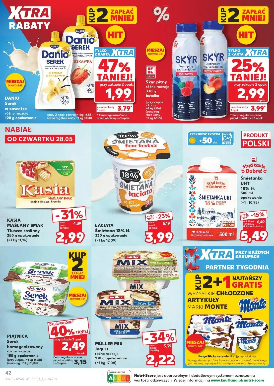 Kaufland gazetka, strona 42 z 70 — DANIO Serek, KASIA MAŚLANY SMAK, ŁACIATA Śmietana 18% tł.