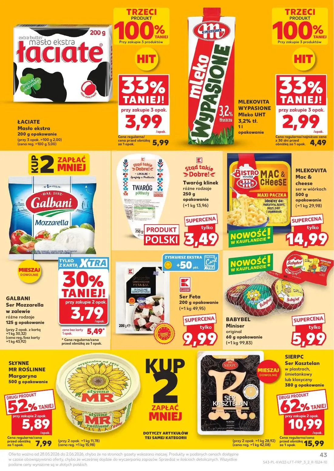 Kaufland gazetka, strona 43 z 70 — Ser Kasztelan SIERPC, Masło ekstra ŁACIATE, Ser Mozzarella GALBANI