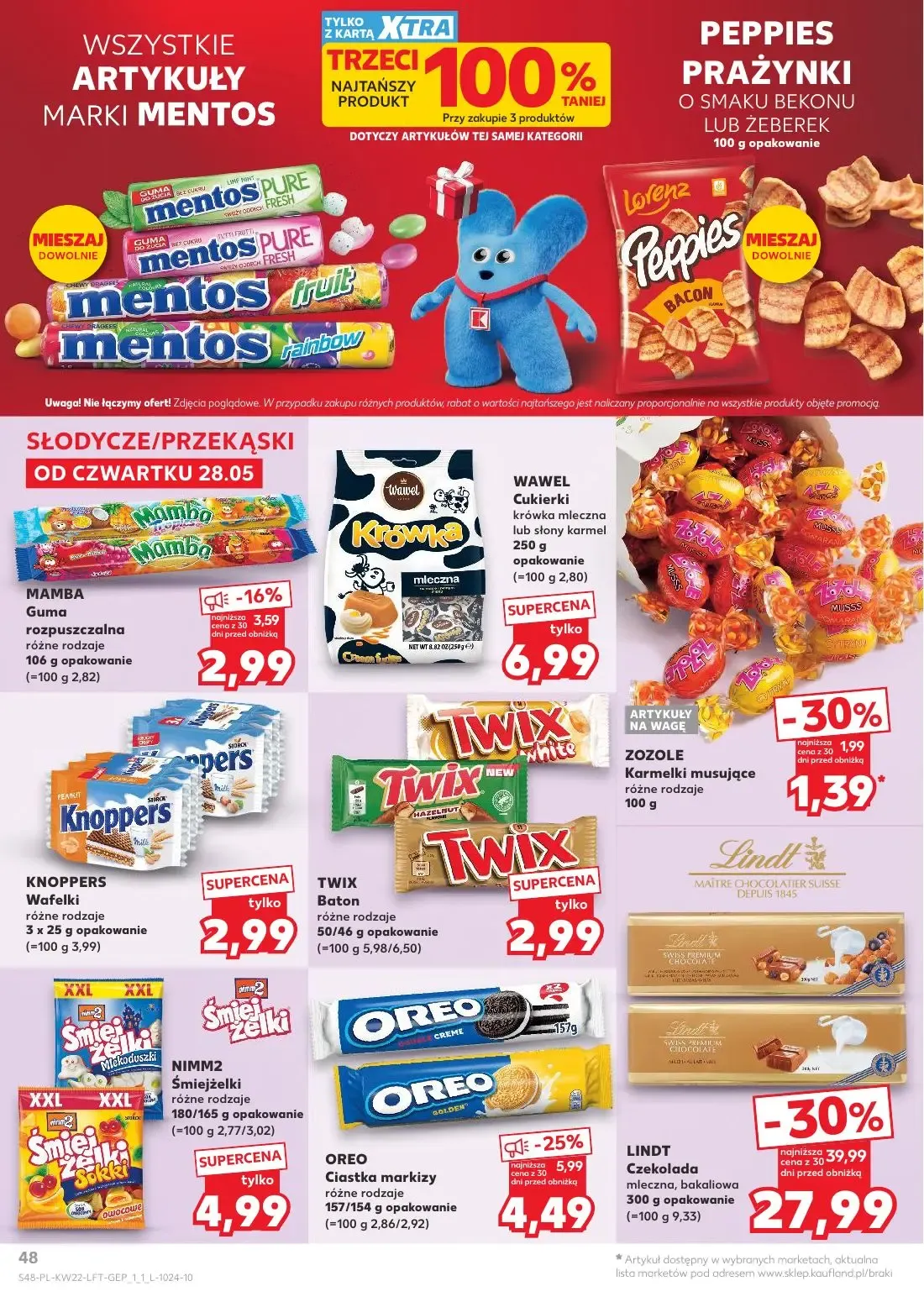 Kaufland gazetka, strona 48 z 70 — LINDT Czekolada mleczna, bakaliowa, OREO Ciastka markizy różne rodzaje, Mamba Guma rozpus…