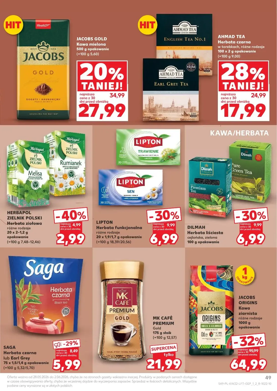 Kaufland gazetka, strona 49 z 70 — JACOBS ORIGINS Kawa ziarnista, JACOBS GOLD Kawa mielona, AHMAD TEA Herbata czarna