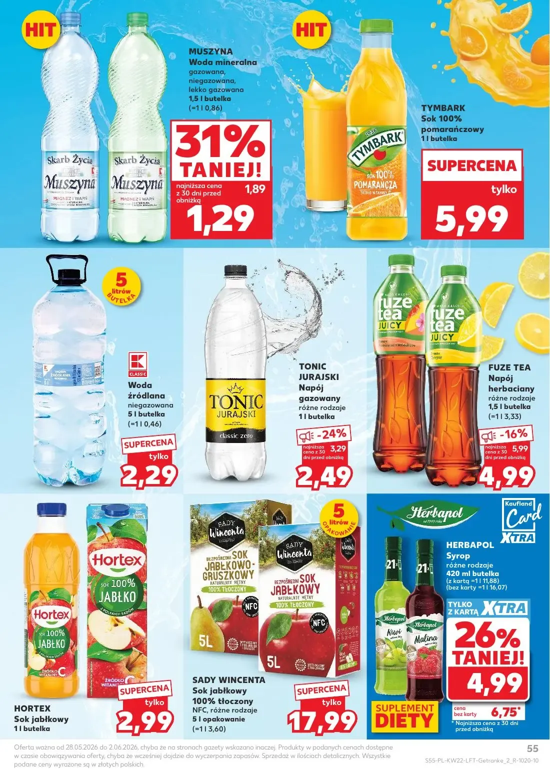 Kaufland gazetka, strona 55 z 70 — FUZE TEA Napój herbaciany, TONIC JURAJSKI Napój gazowany, MUSZYNA Woda mineralna