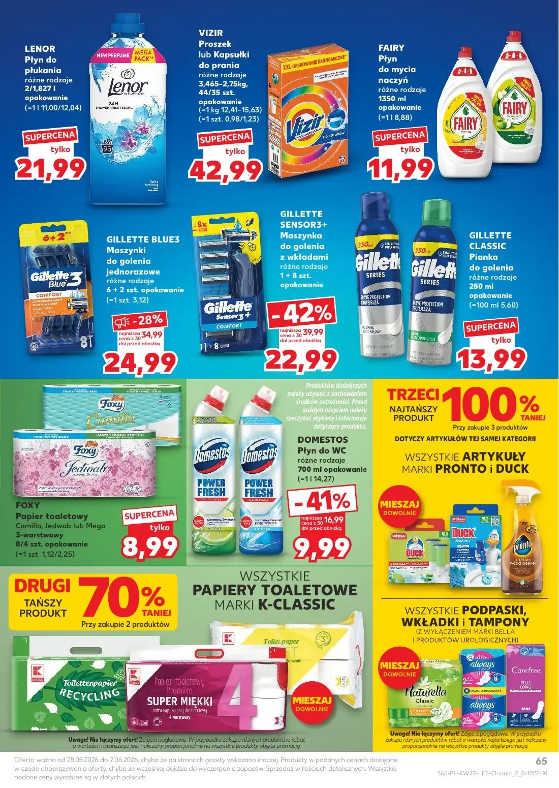 Kaufland gazetka, strona 65 z 70 — DOMESTOS Płyn do WC, LENOR Płyn do płukania, VIZIR Proszek lub Kapsułki do prania