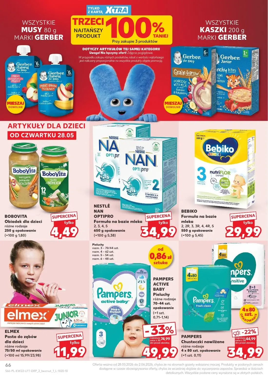 Kaufland gazetka, strona 66 z 70 — Pampers Active Baby Pieluchy, Pampers Chusteczki nawilżane, BoboVita Obiadek dla dzieci r…
