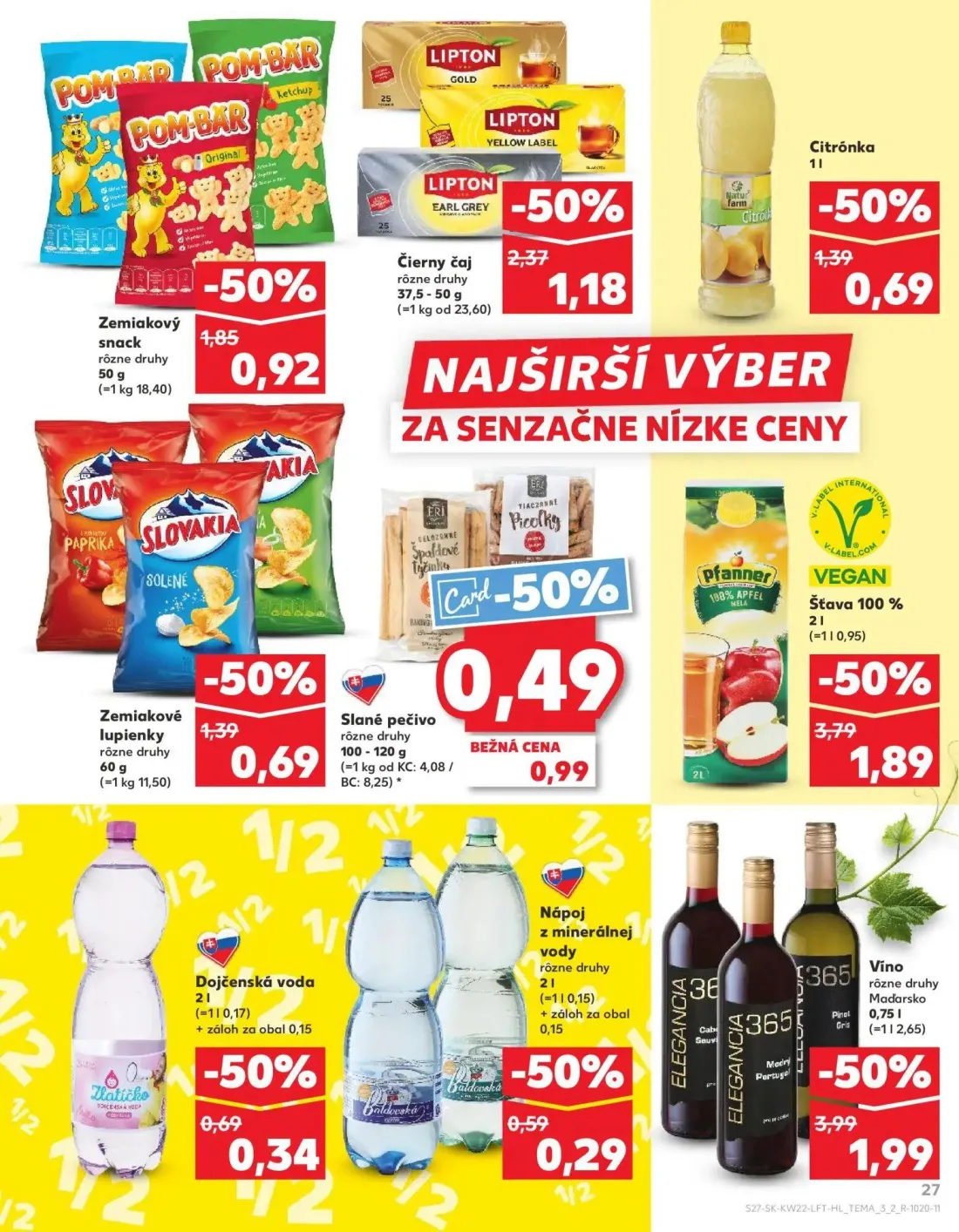 Kaufland leták, strana 27 z 72 — Víno 365 Elegancia, Pfanner 100% Apfel Šťava, Dojčenská voda Zlatíčko