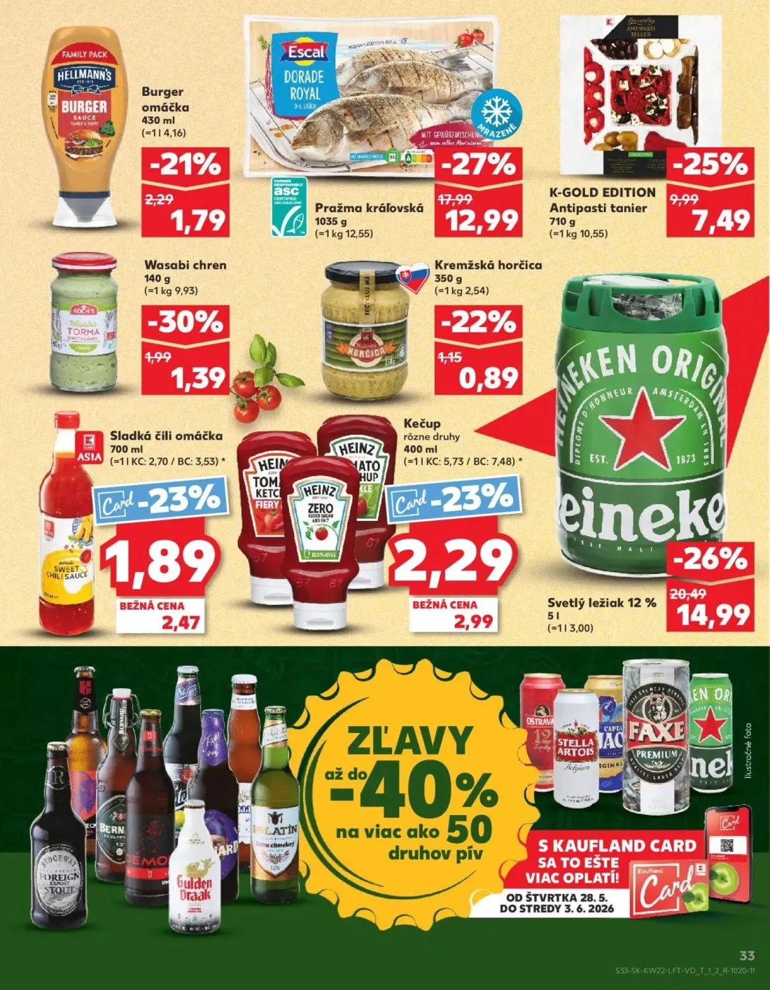 Kaufland leták, strana 33 z 72 — Kečup rôzne druhy Heinz, Sladká čili omáčka, Burger omáčka Hellmann's