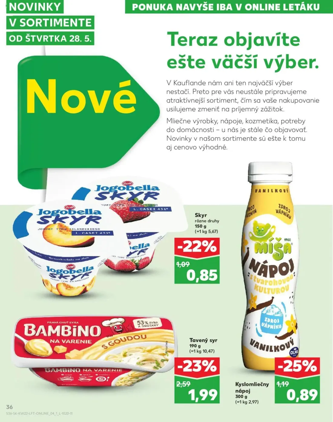 Kaufland leták, strana 36 z 72 — Tavený syr, Kyslomliečny nápoj, Skyr