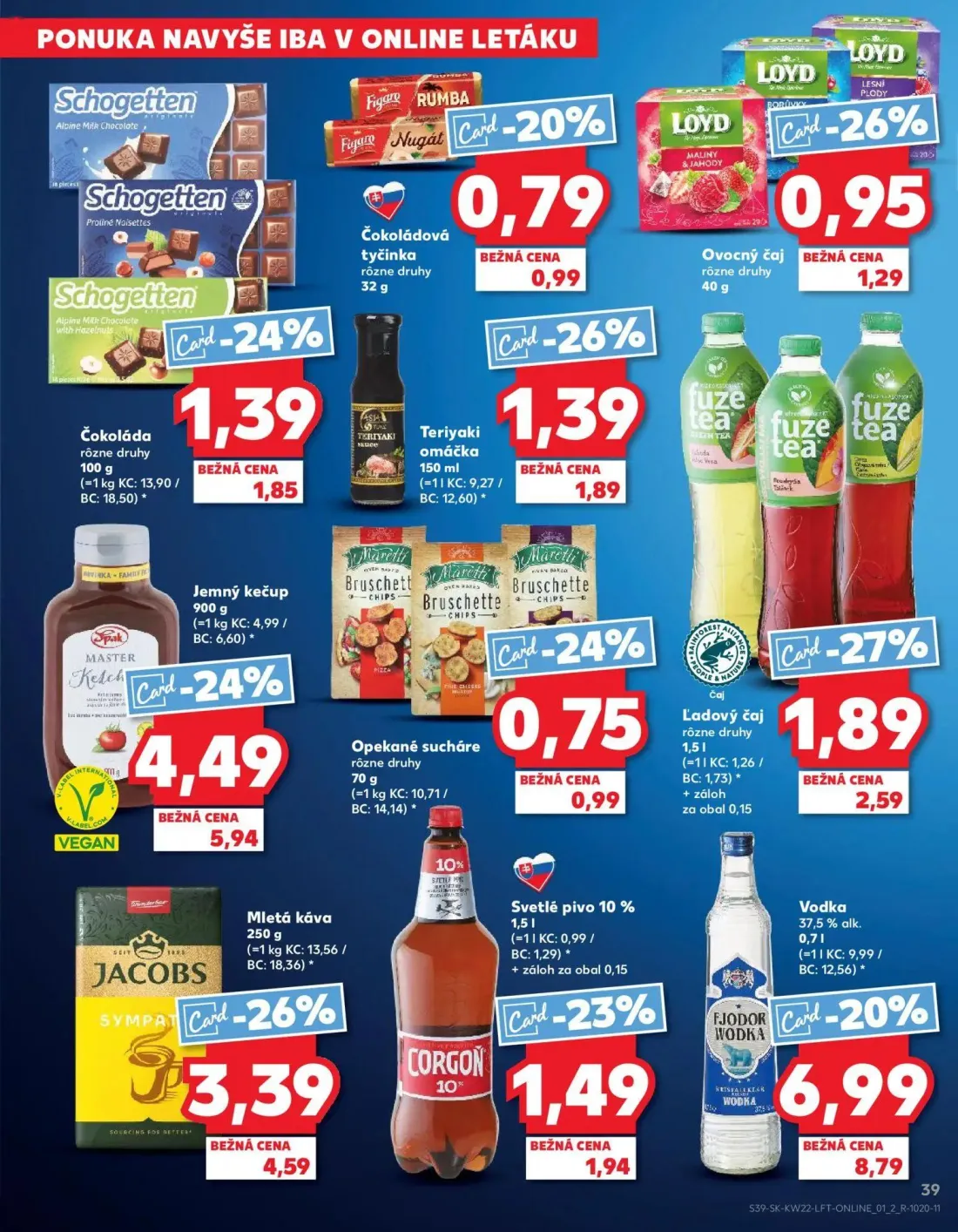 Kaufland leták, strana 39 z 72 — Fjodor Wodka, Fuze Tea Ľadový čaj, Schogetten Čokoláda